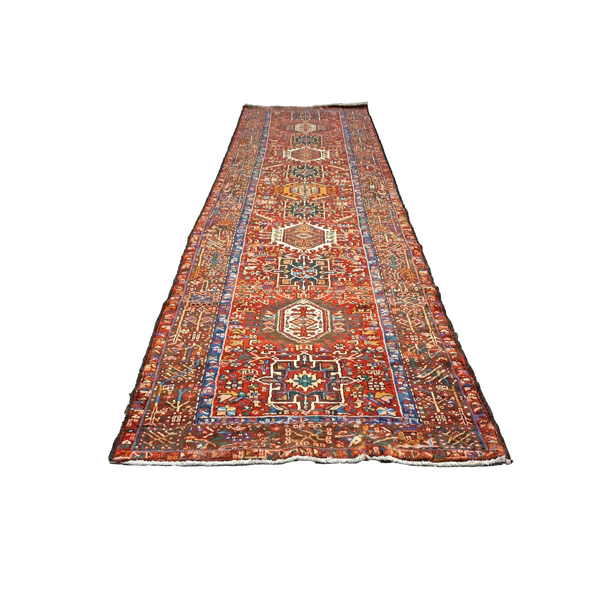 Vintage Persian Karajeh Wool 3x13 Red, Ivory & Charcoal Handmade Runner Rug #9902516