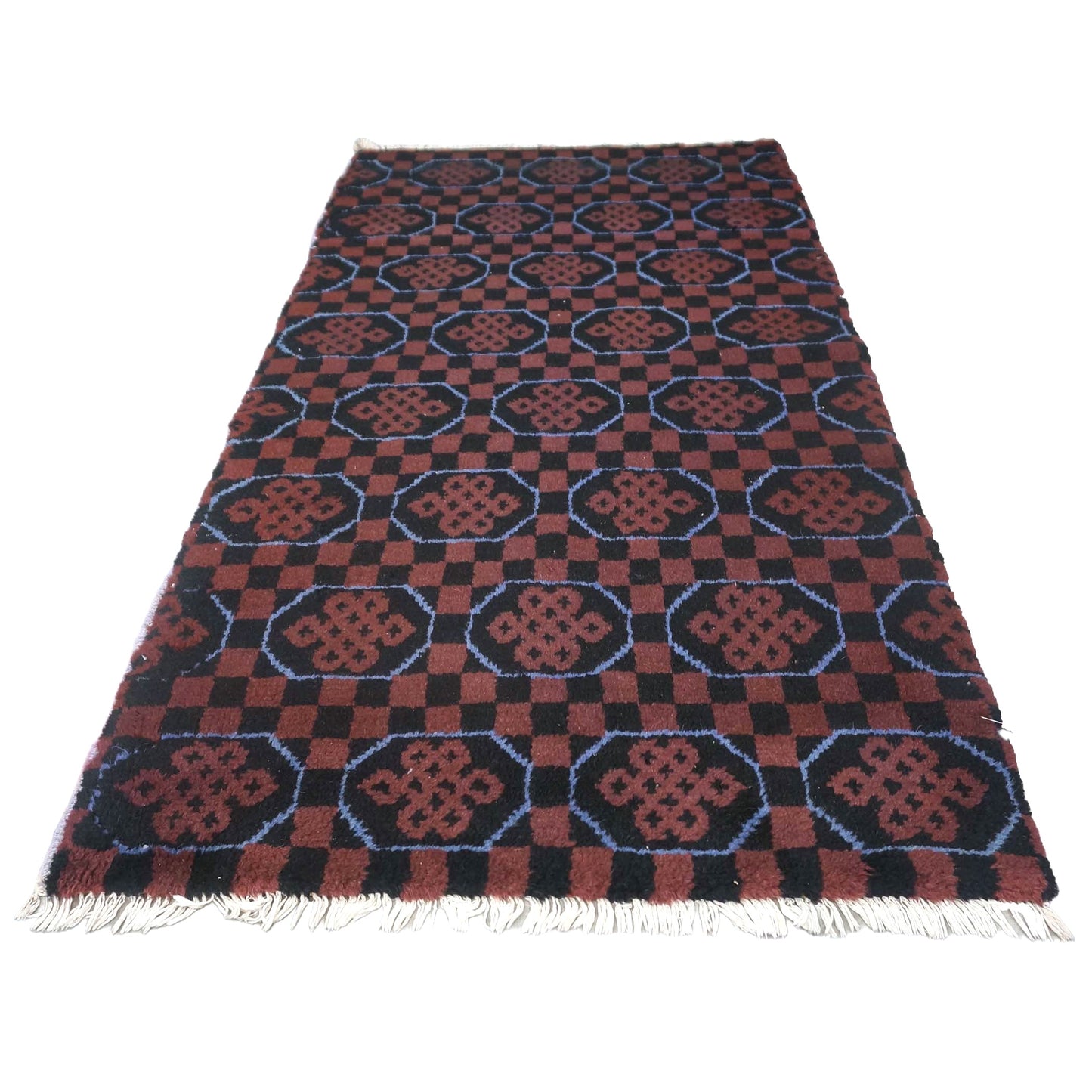 East Turkestani Khotan Wool 3x5 Red & Black Handmade Area Rug # 9902533