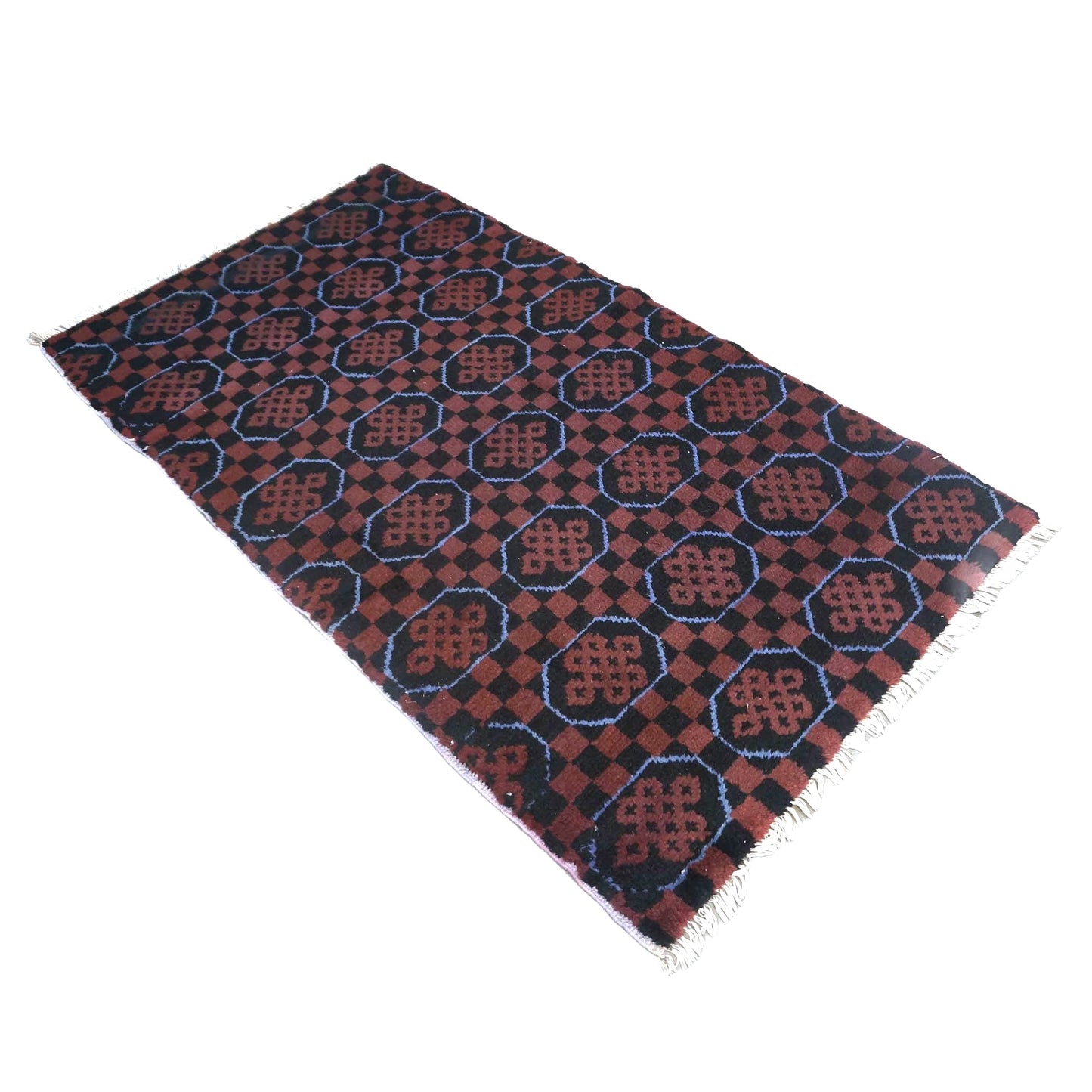 East Turkestani Khotan Wool 3x5 Red & Black Handmade Area Rug # 9902533
