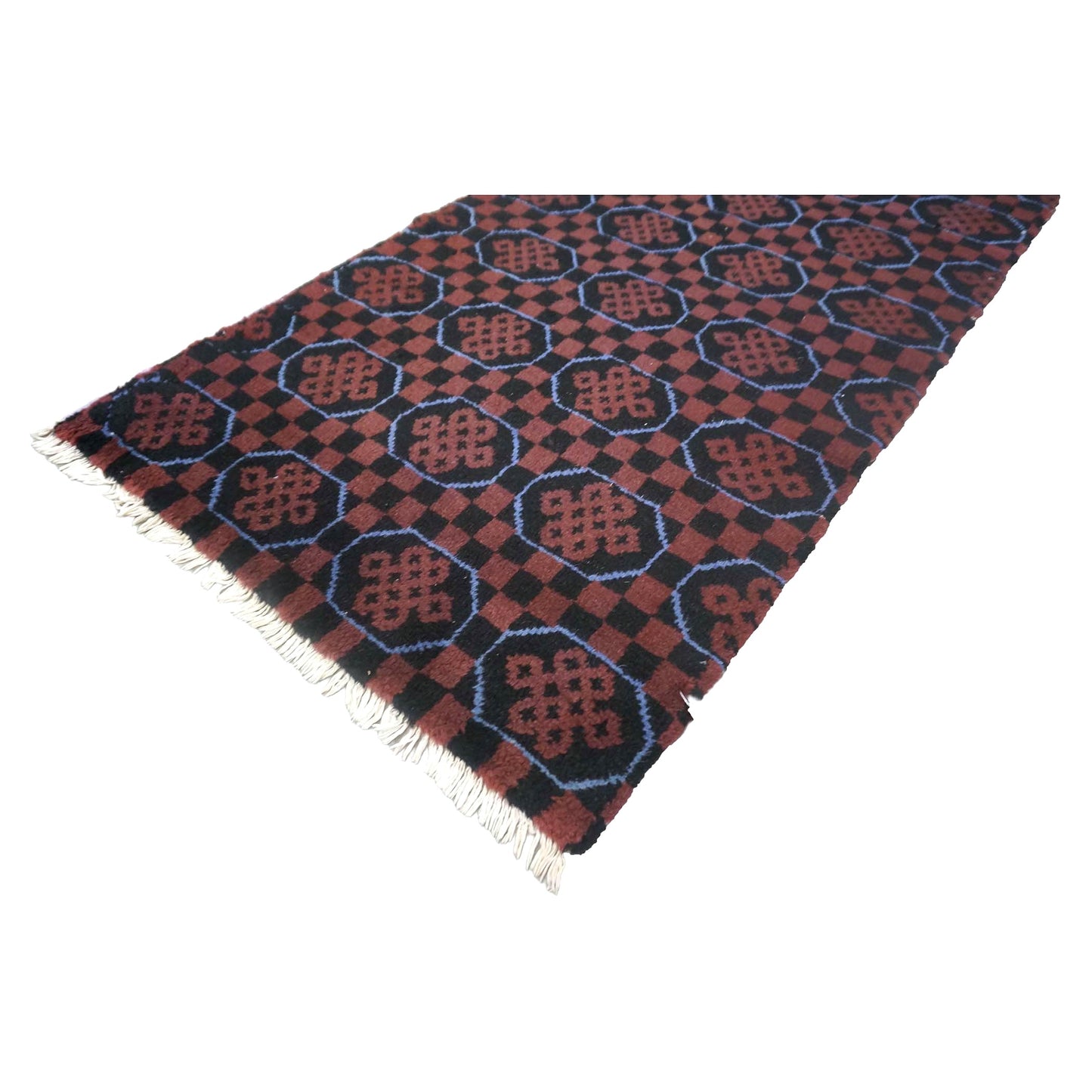East Turkestani Khotan Wool 3x5 Red & Black Handmade Area Rug # 9902533