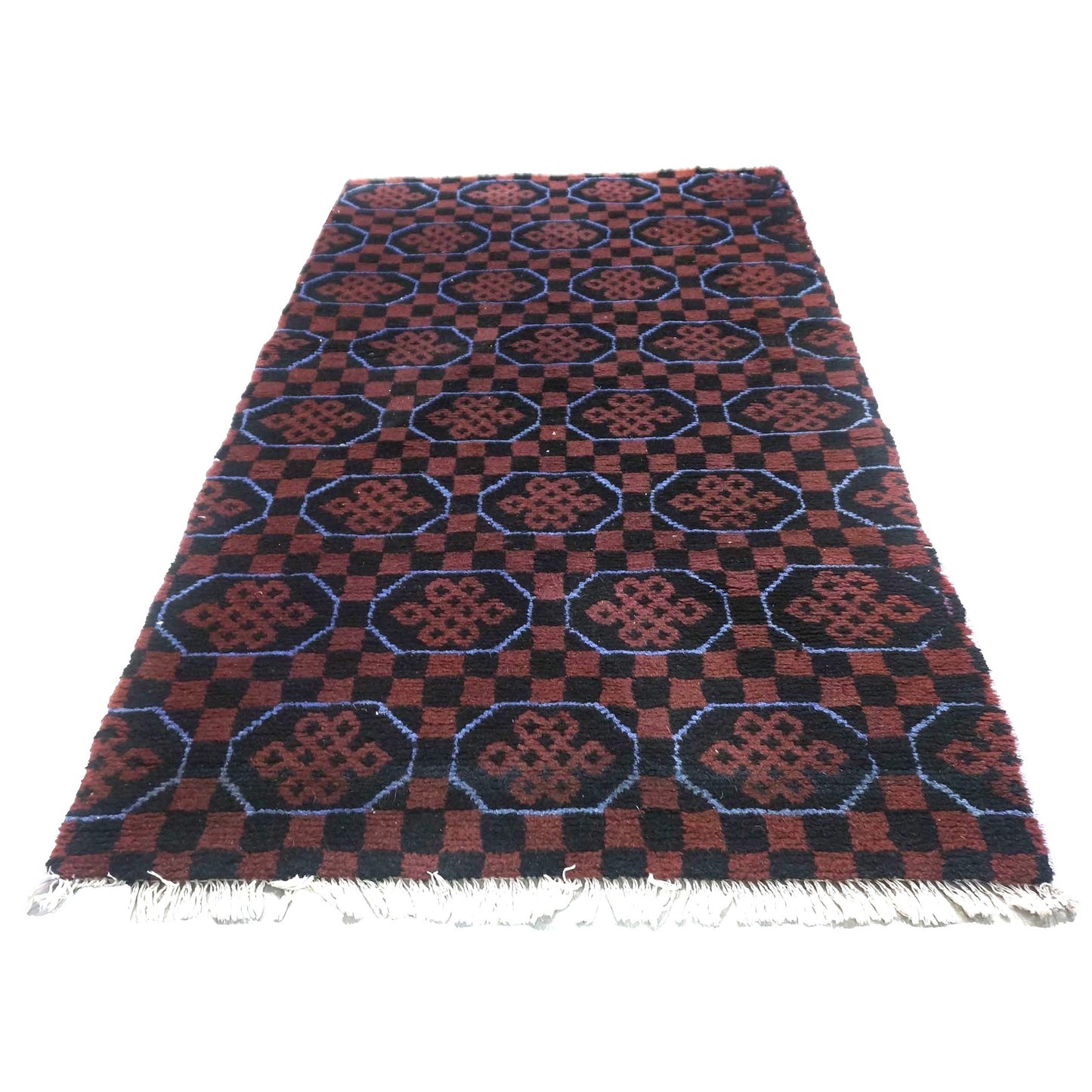 East Turkestani Khotan Wool 3x5 Red & Black Handmade Area Rug # 9902533