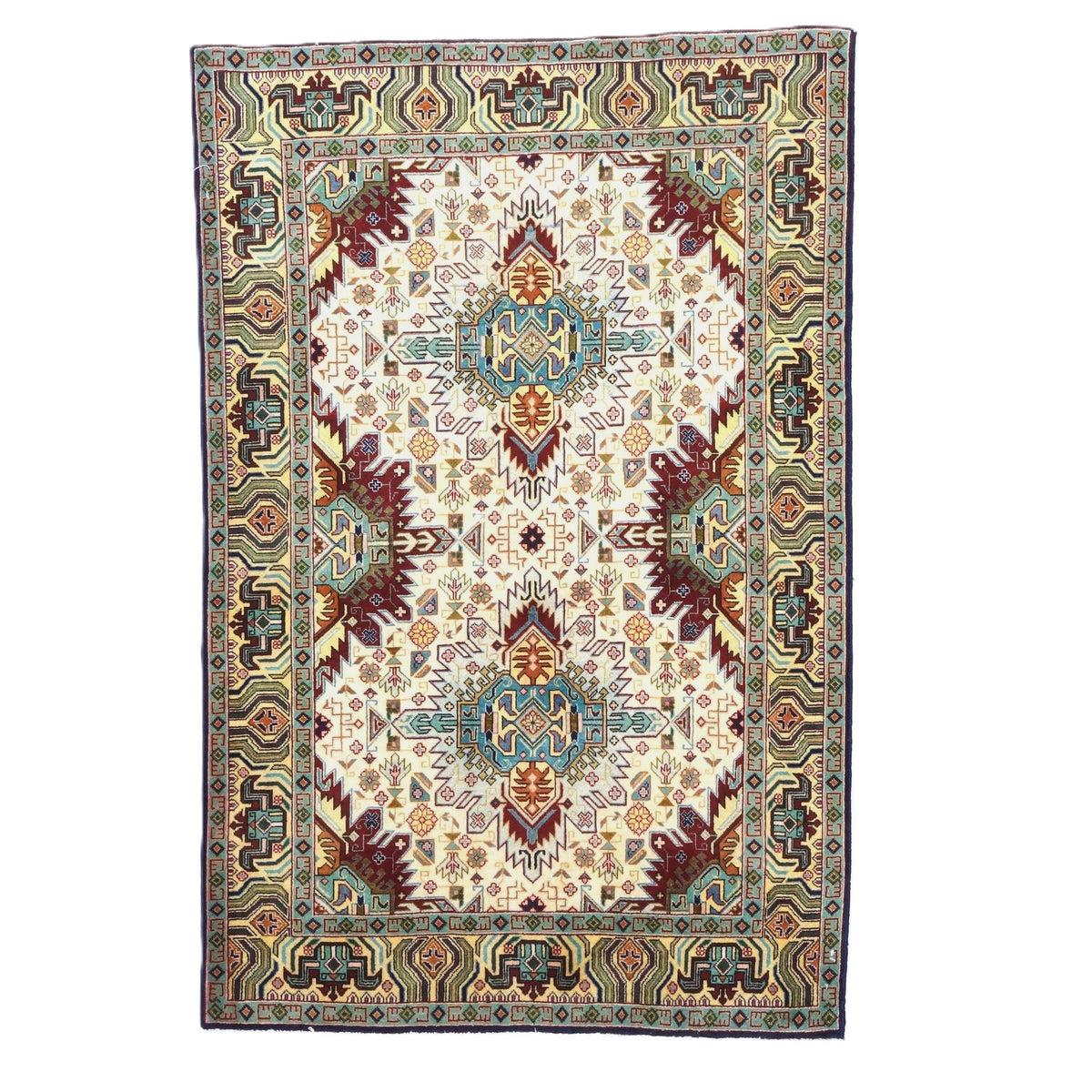 Antique Persian Tabriz Wool 3x5 Ivory, Burgundy & Green Handmade Area Rug #9902547