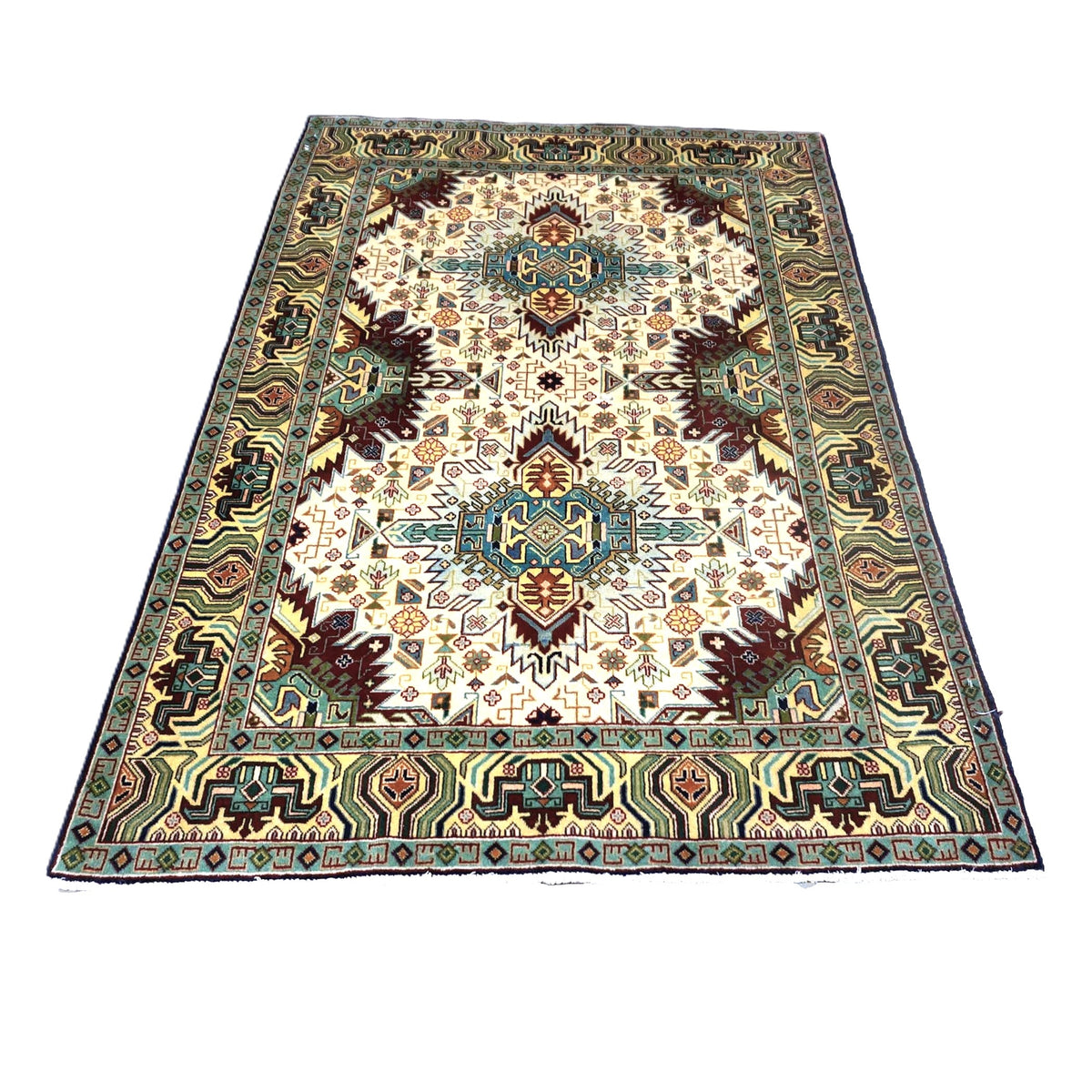 Antique Persian Tabriz Wool 3x5 Ivory, Burgundy & Green Handmade Area Rug #9902547