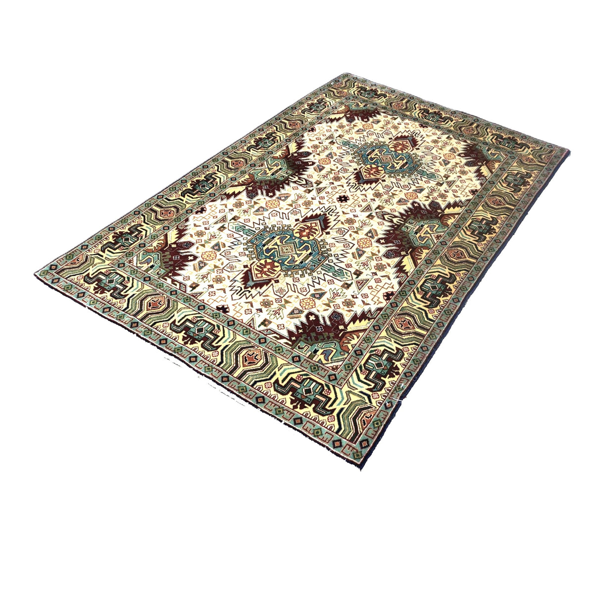 Antique Persian Tabriz Wool 3x5 Ivory, Burgundy & Green Handmade Area Rug #9902547