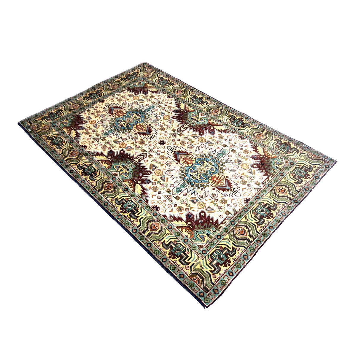 Antique Persian Tabriz Wool 3x5 Ivory, Burgundy & Green Handmade Area Rug #9902547