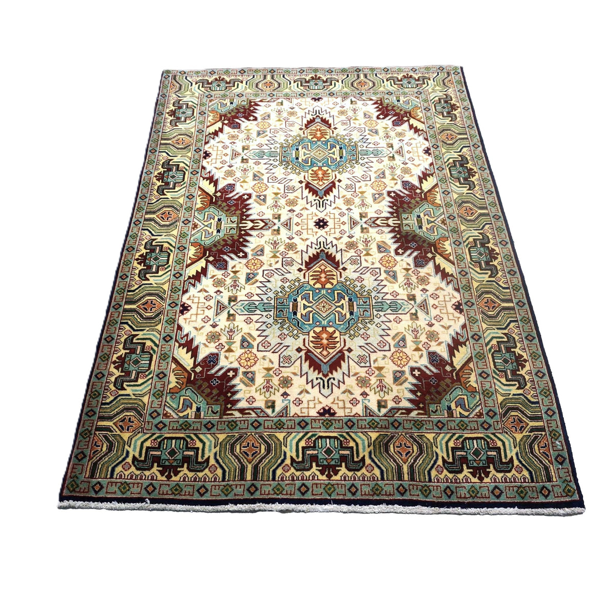 Antique Persian Tabriz Wool 3x5 Ivory, Burgundy & Green Handmade Area Rug #9902547