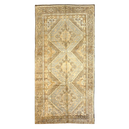 Vintage East Turkestani Khotan Wool 6x13 Tan, Taupe & Grey Handmade Gallery Rug #9902560