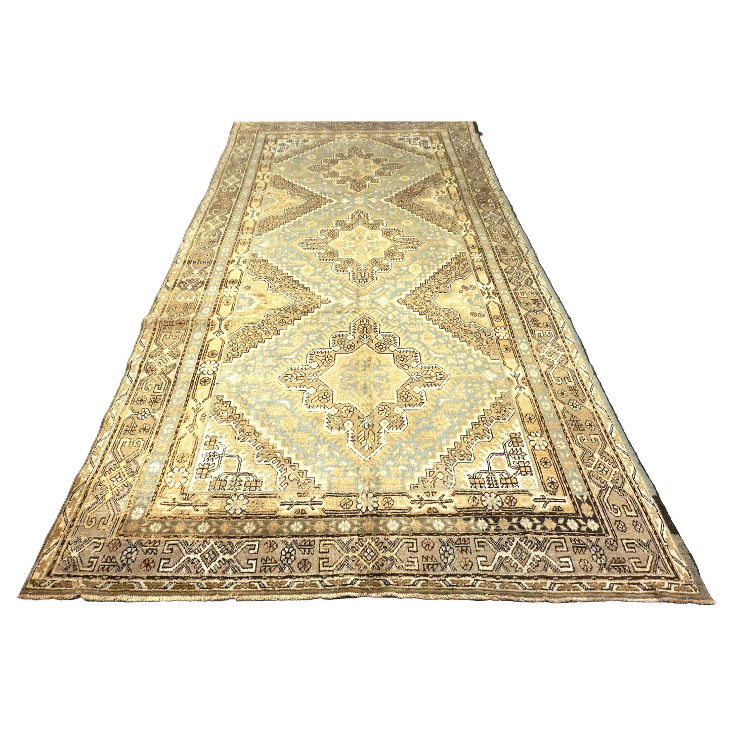 Vintage East Turkestani Khotan Wool 6x13 Tan, Taupe & Grey Handmade Gallery Rug #9902560