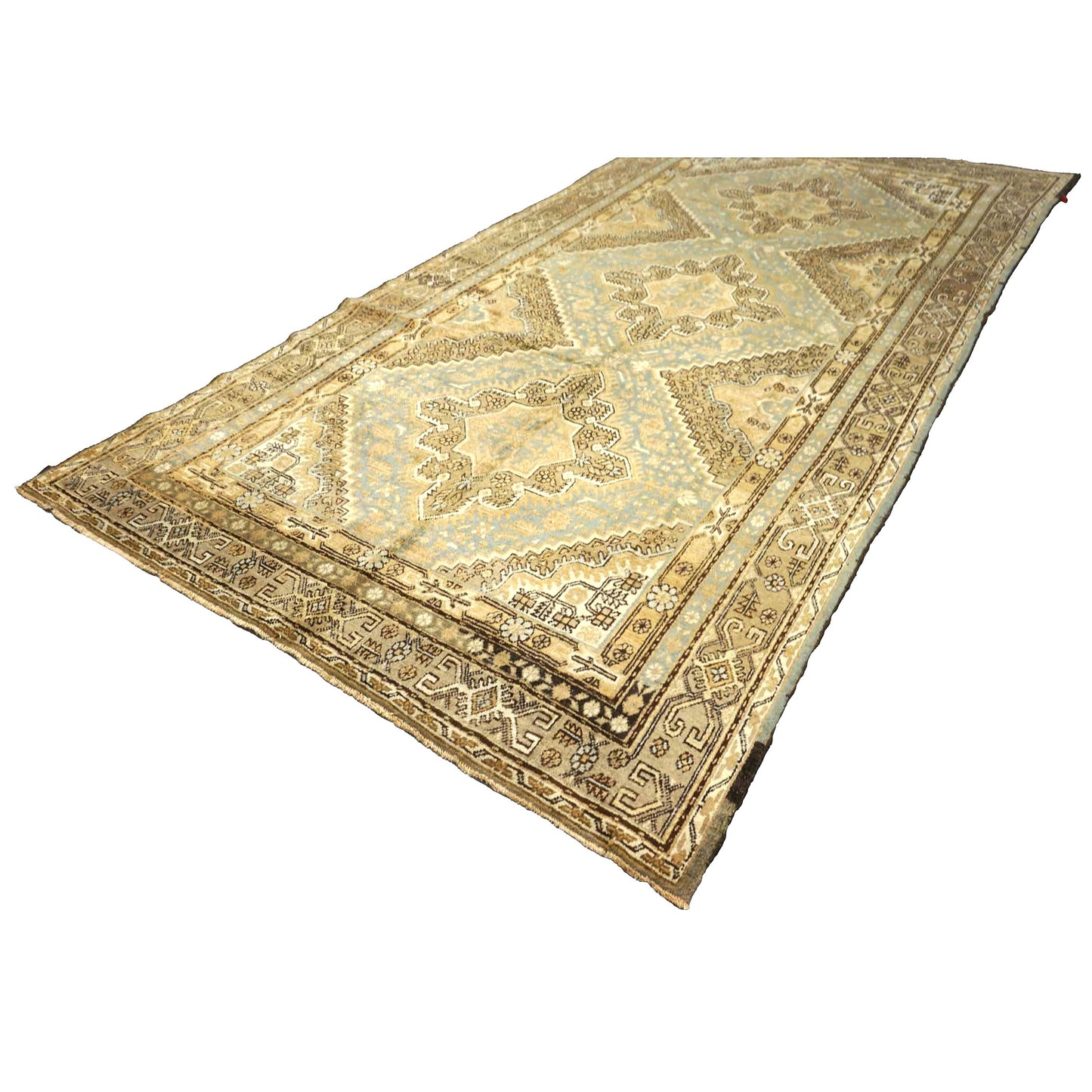 Vintage East Turkestani Khotan Wool 6x13 Tan, Taupe & Grey Handmade Gallery Rug #9902560