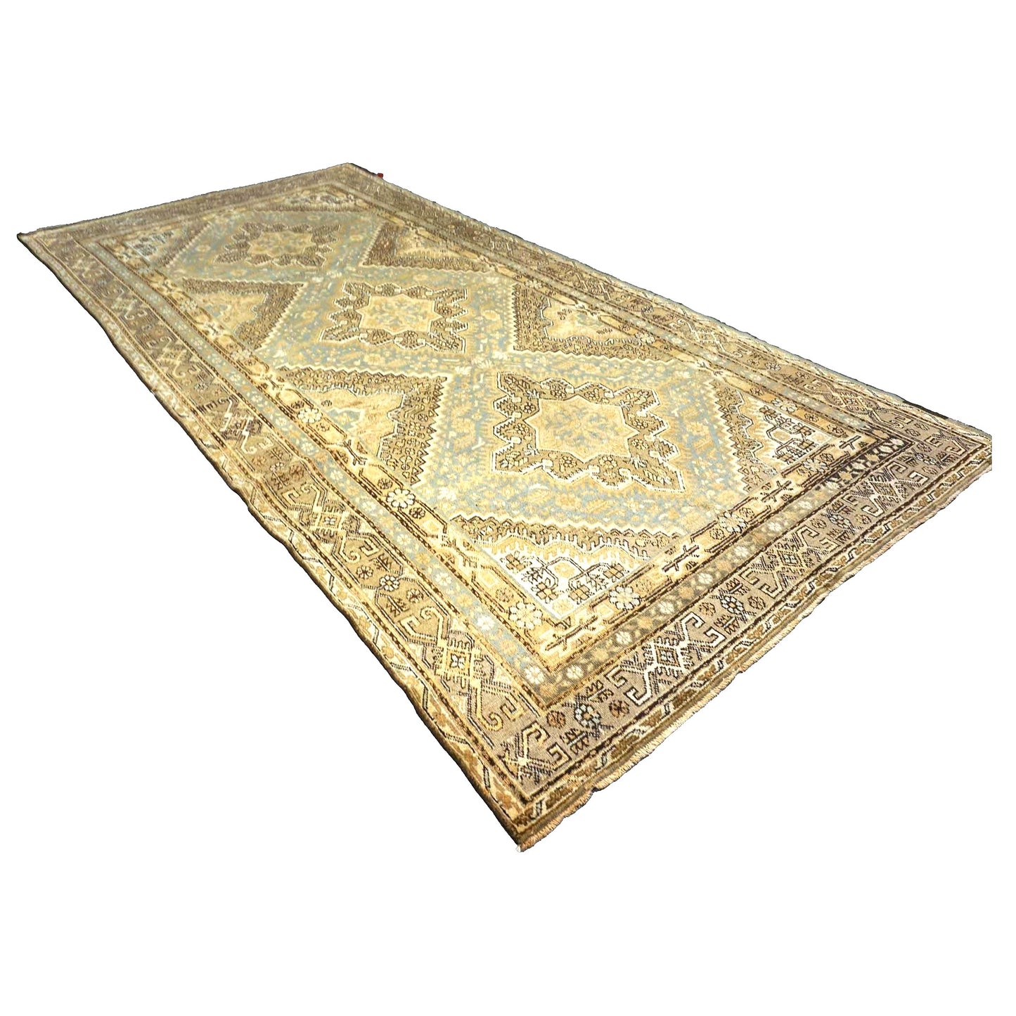 Vintage East Turkestani Khotan Wool 6x13 Tan, Taupe & Grey Handmade Gallery Rug #9902560