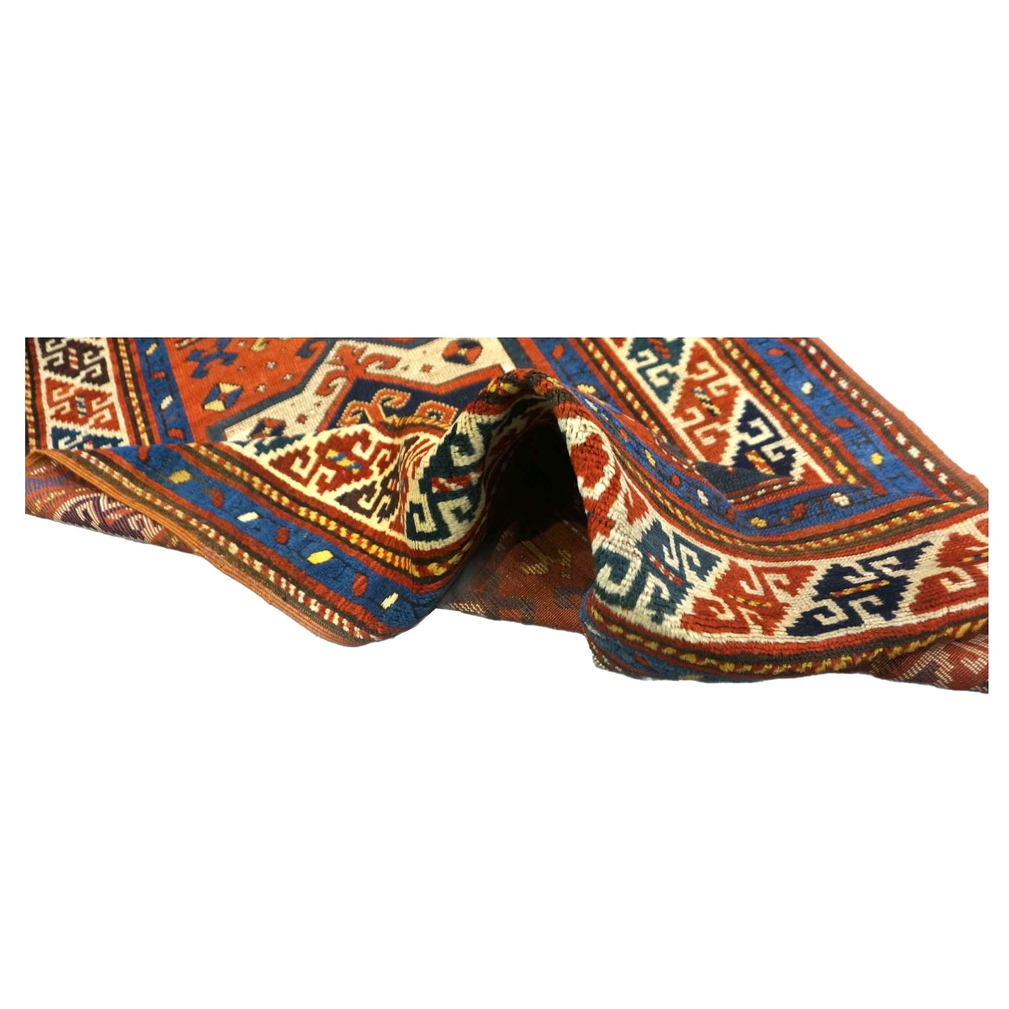 Antique Azerbaijani Kazak Wool 3x5 Rust, Blue & Ivory Handmade Area Rug #9902581