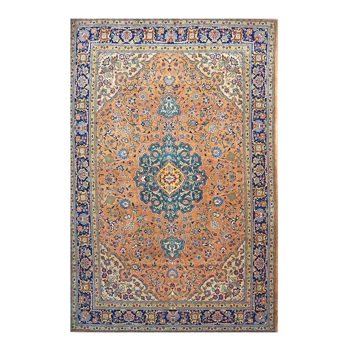Antique Persian Tabriz Wool 6x10 Copper, Tan & Navy Handmade Area Rug #9902593