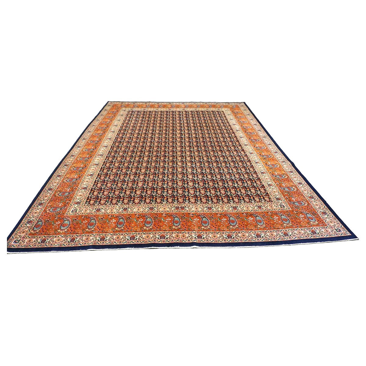 Persian Tabriz Wool 9x11 Orange, Ivory & Navy Handmade Area Rug #9902605
