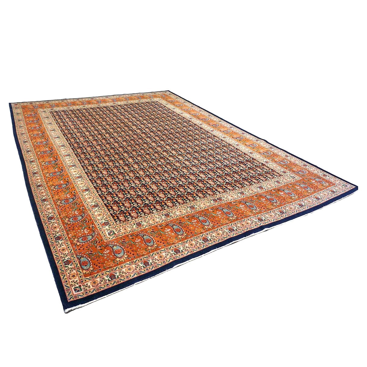 Persian Tabriz Wool 9x11 Orange, Ivory & Navy Handmade Area Rug #9902605