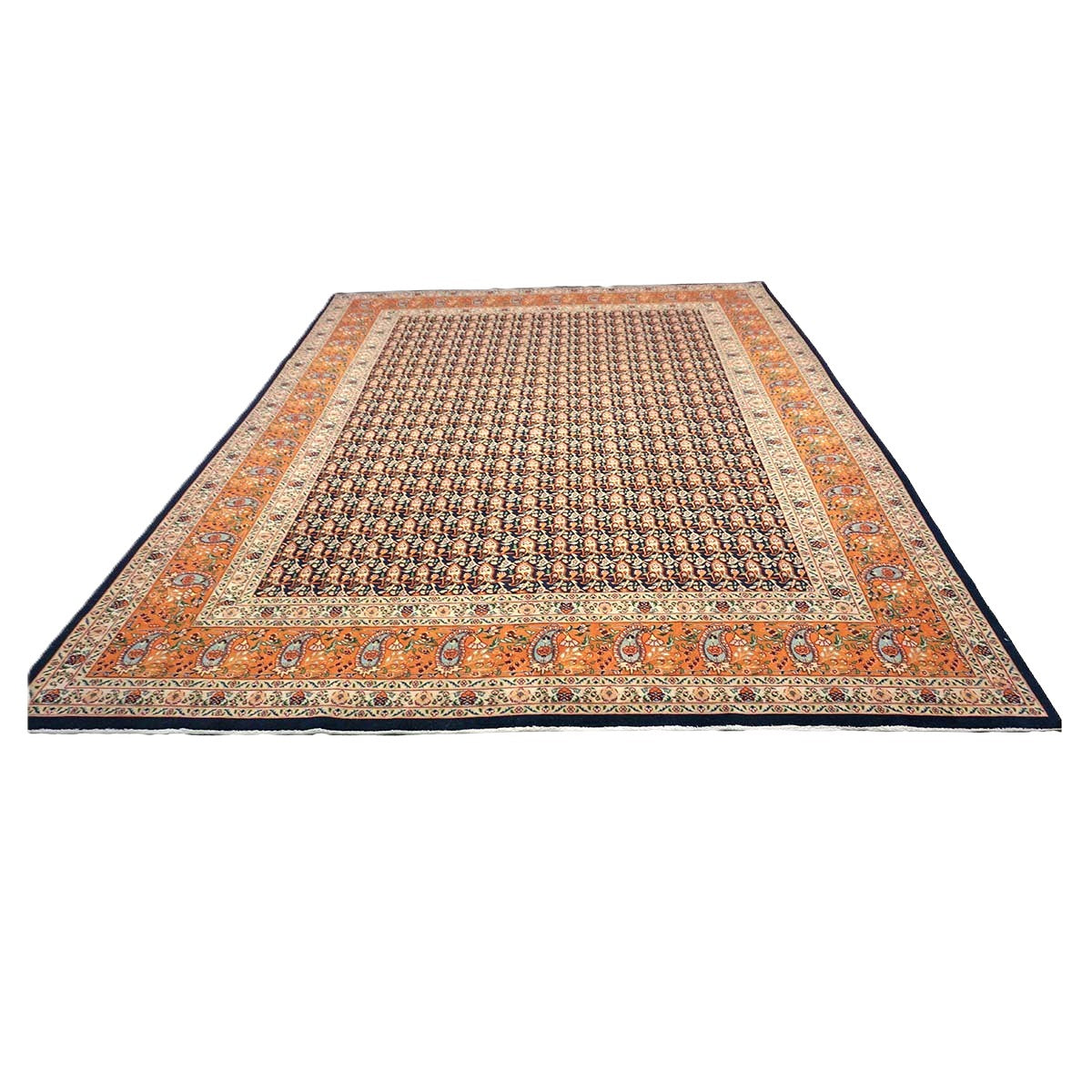 Persian Tabriz Wool 9x11 Orange, Ivory & Navy Handmade Area Rug #9902605