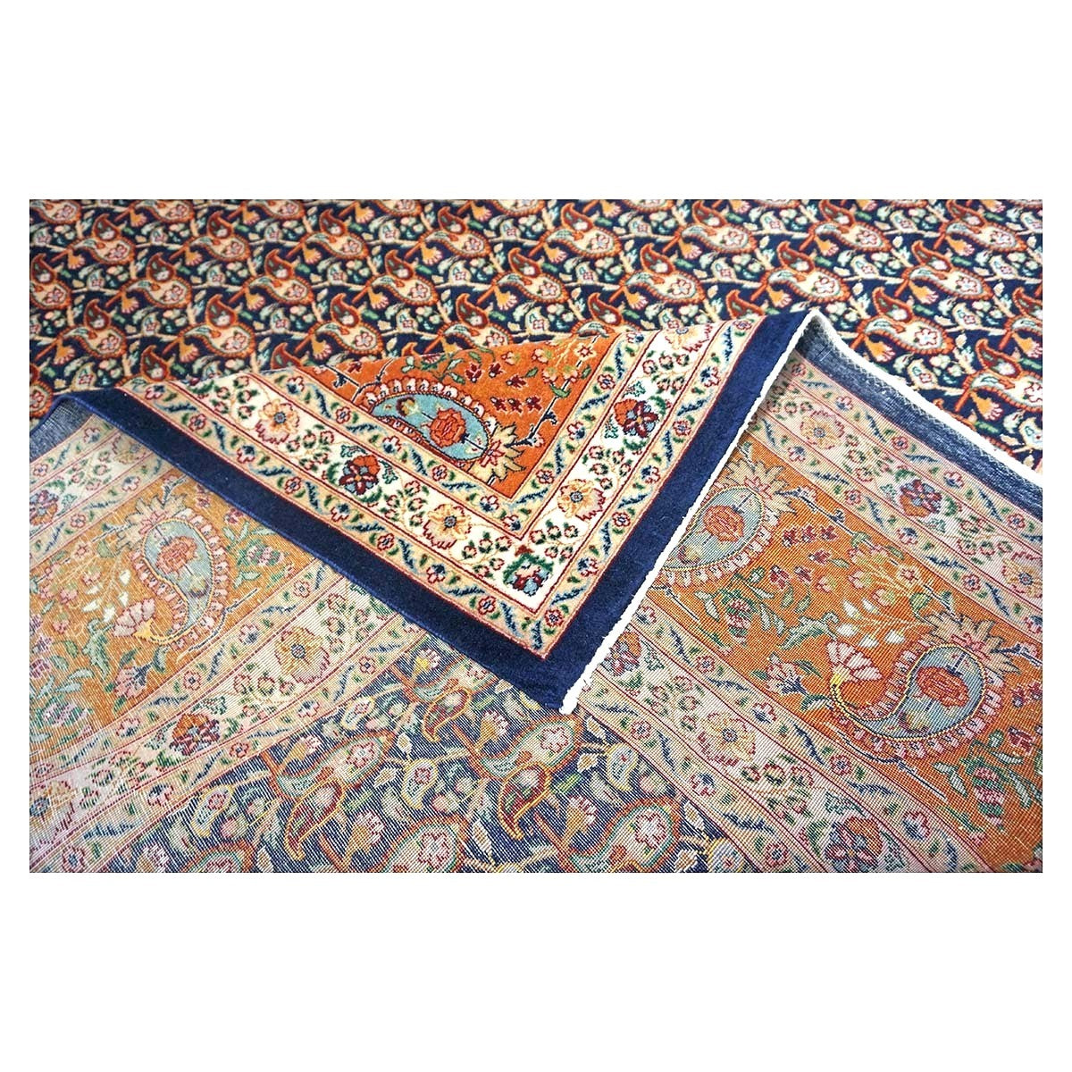 Persian Tabriz Wool 9x11 Orange, Ivory & Navy Handmade Area Rug #9902605