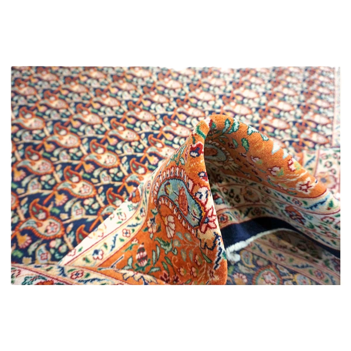 Persian Tabriz Wool 9x11 Orange, Ivory & Navy Handmade Area Rug #9902605