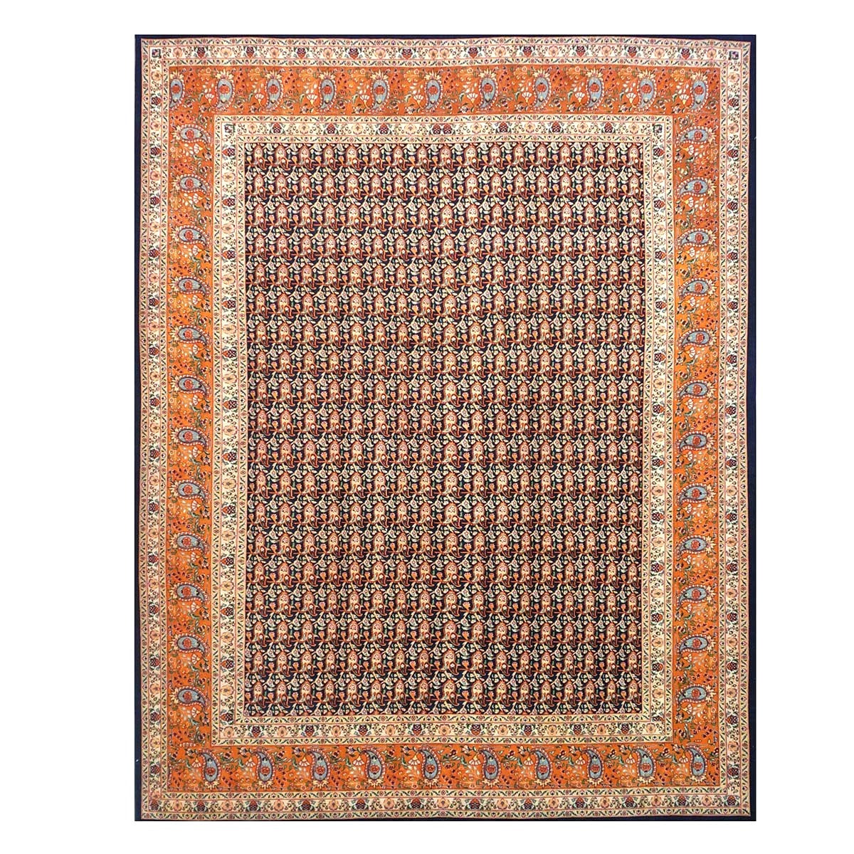 Persian Tabriz Wool 9x11 Orange, Ivory & Navy Handmade Area Rug #9902605