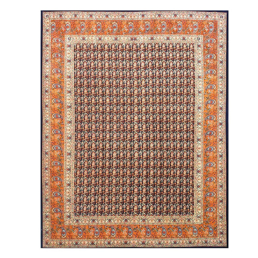 Persian Tabriz Wool 9x11 Orange, Ivory & Navy Handmade Area Rug #9902605