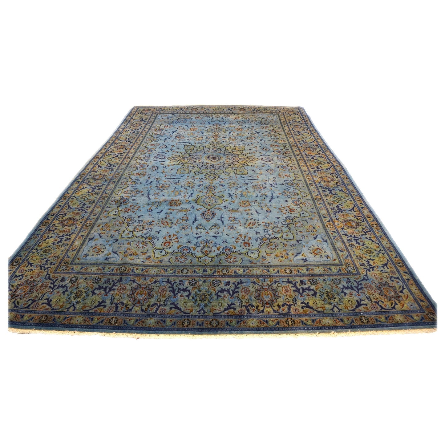 Vintage Persian Kashan Wool 10x15 Overdye Blue Handmade Area Rug #9902637