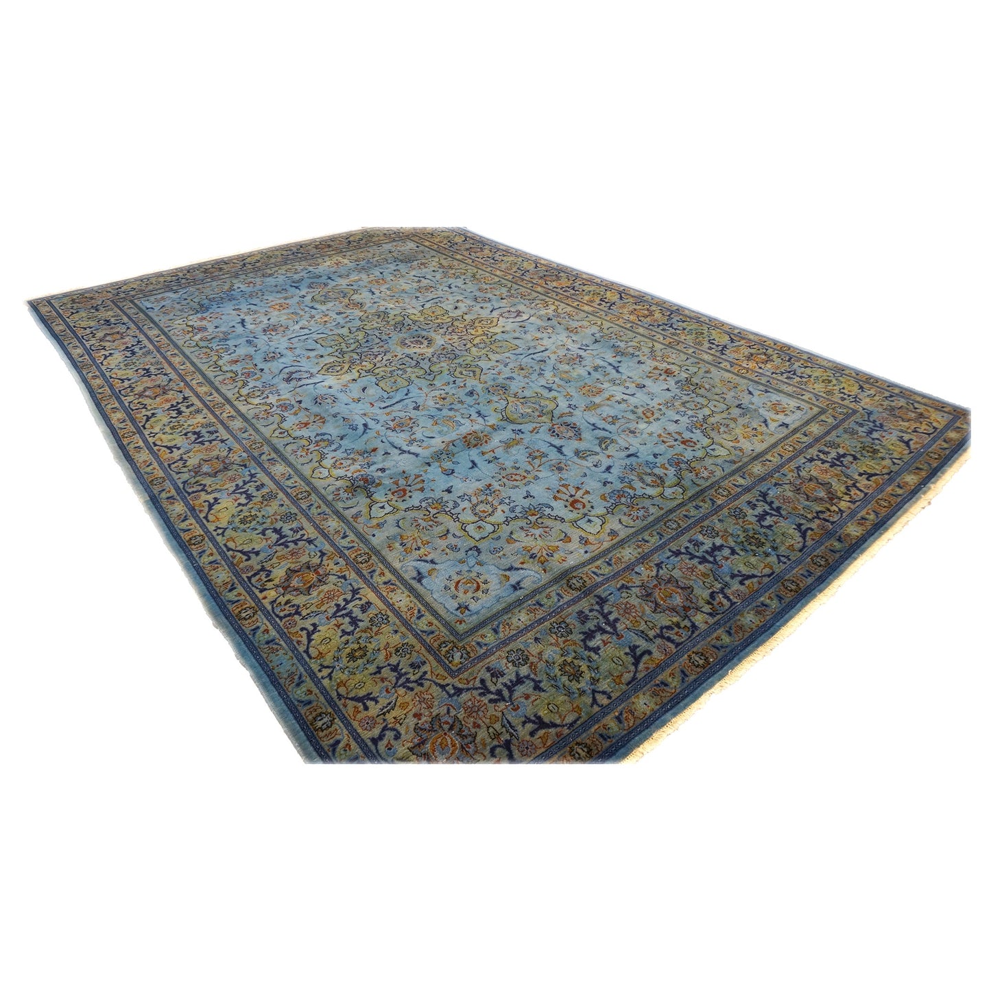 Vintage Persian Kashan Wool 10x15 Overdye Blue Handmade Area Rug #9902637