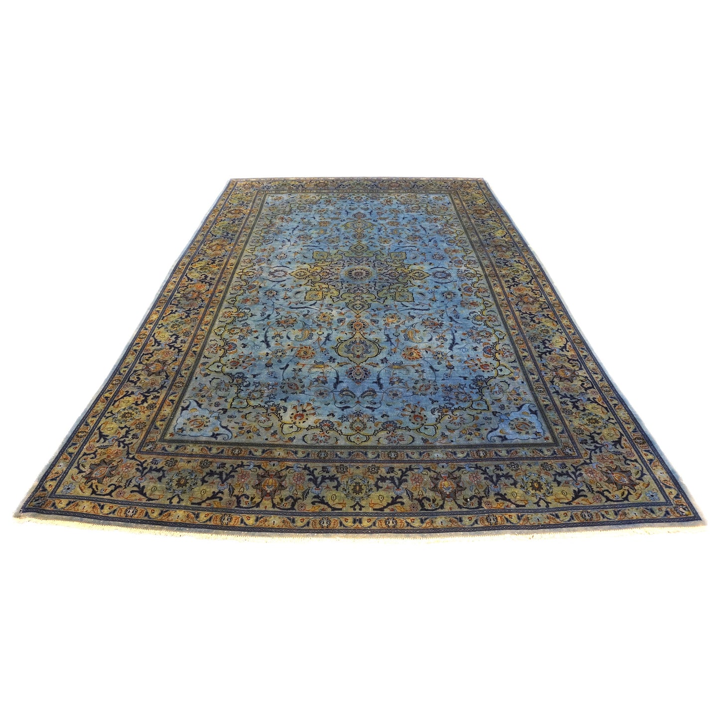 Vintage Persian Kashan Wool 10x15 Overdye Blue Handmade Area Rug #9902637