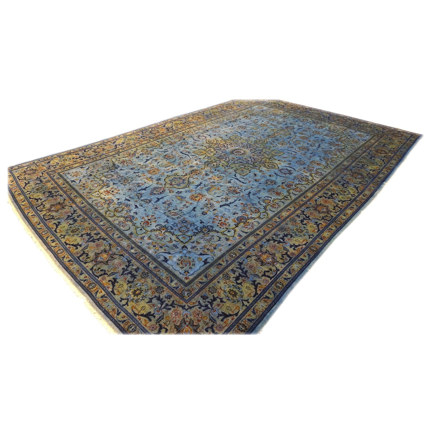 Vintage Persian Kashan Wool 10x15 Overdye Blue Handmade Area Rug #9902637