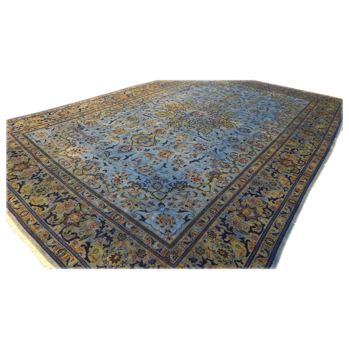 Vintage Persian Kashan Wool 10x15 Overdye Blue Handmade Area Rug #9902637