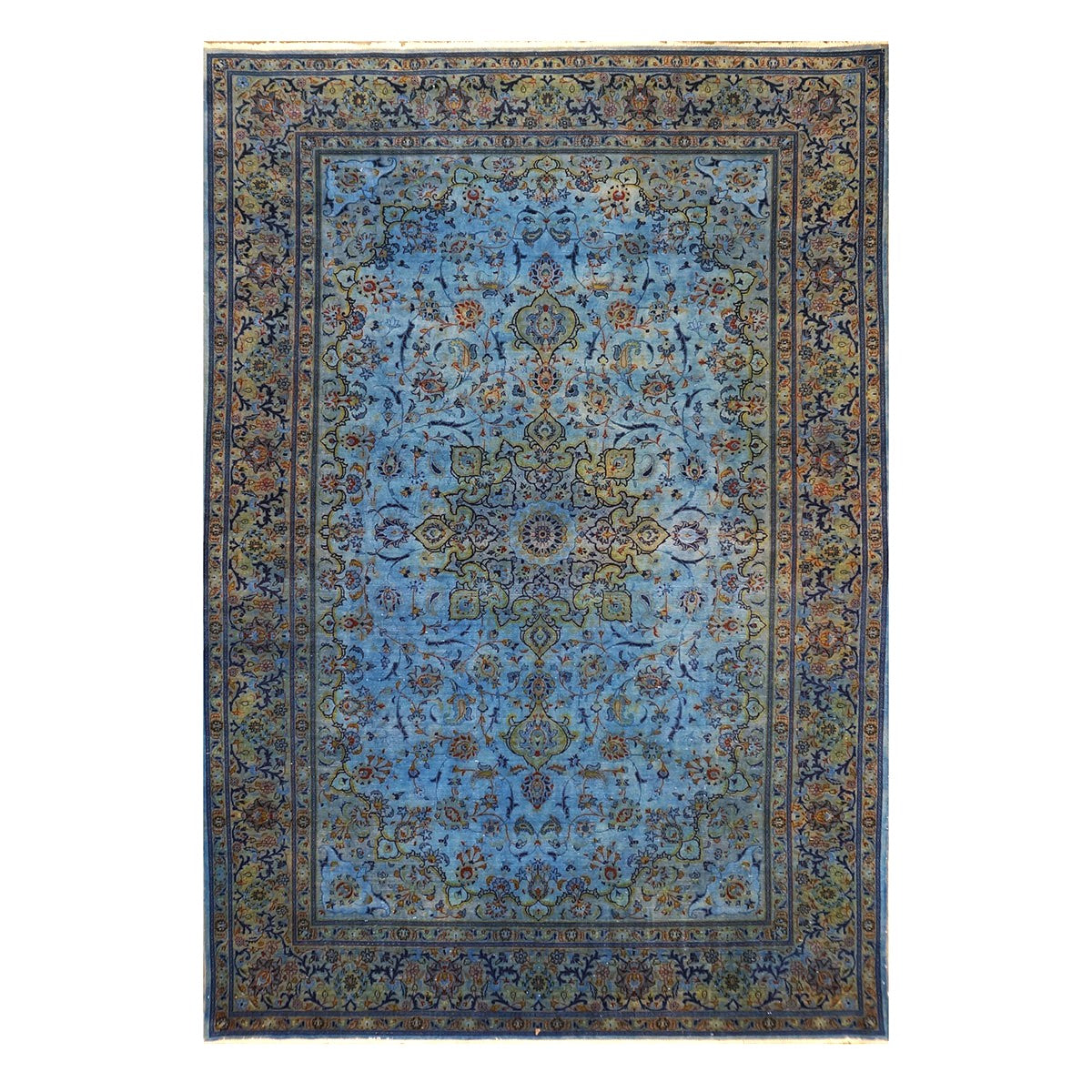 Vintage Persian Kashan Wool 10x15 Overdye Blue Handmade Area Rug #9902637