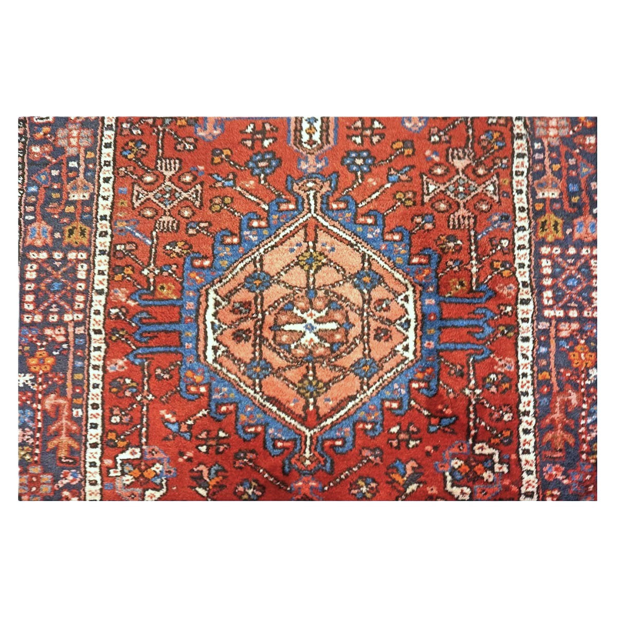 Vintage Persian Karajeh Wool 3x15 Red, Ivory & Navy Handmade Runner Rug #9902669