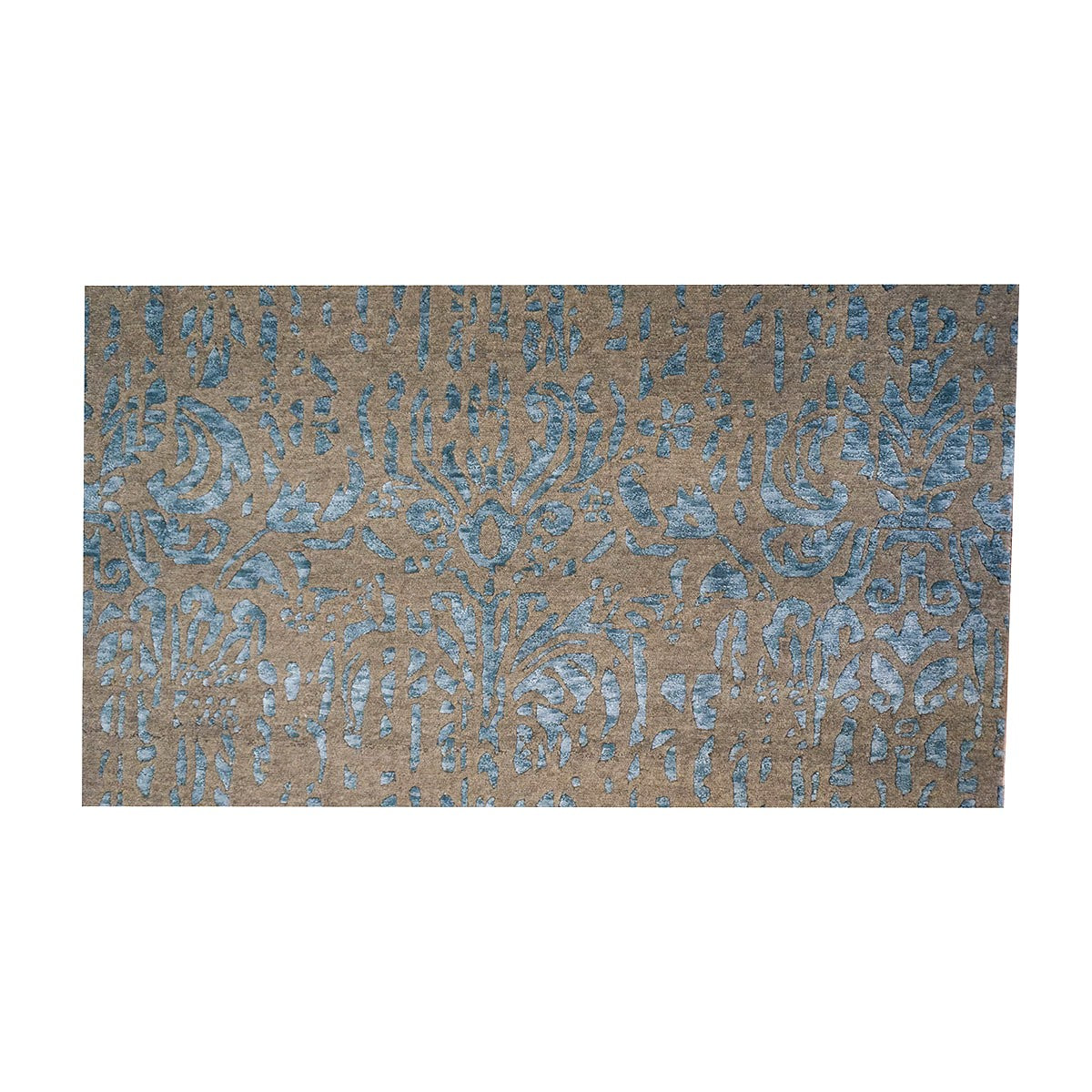 Nepalese Modern Wool & Silk 4X7 Blue & Tan/Grey Handmade Area Rug #9902672