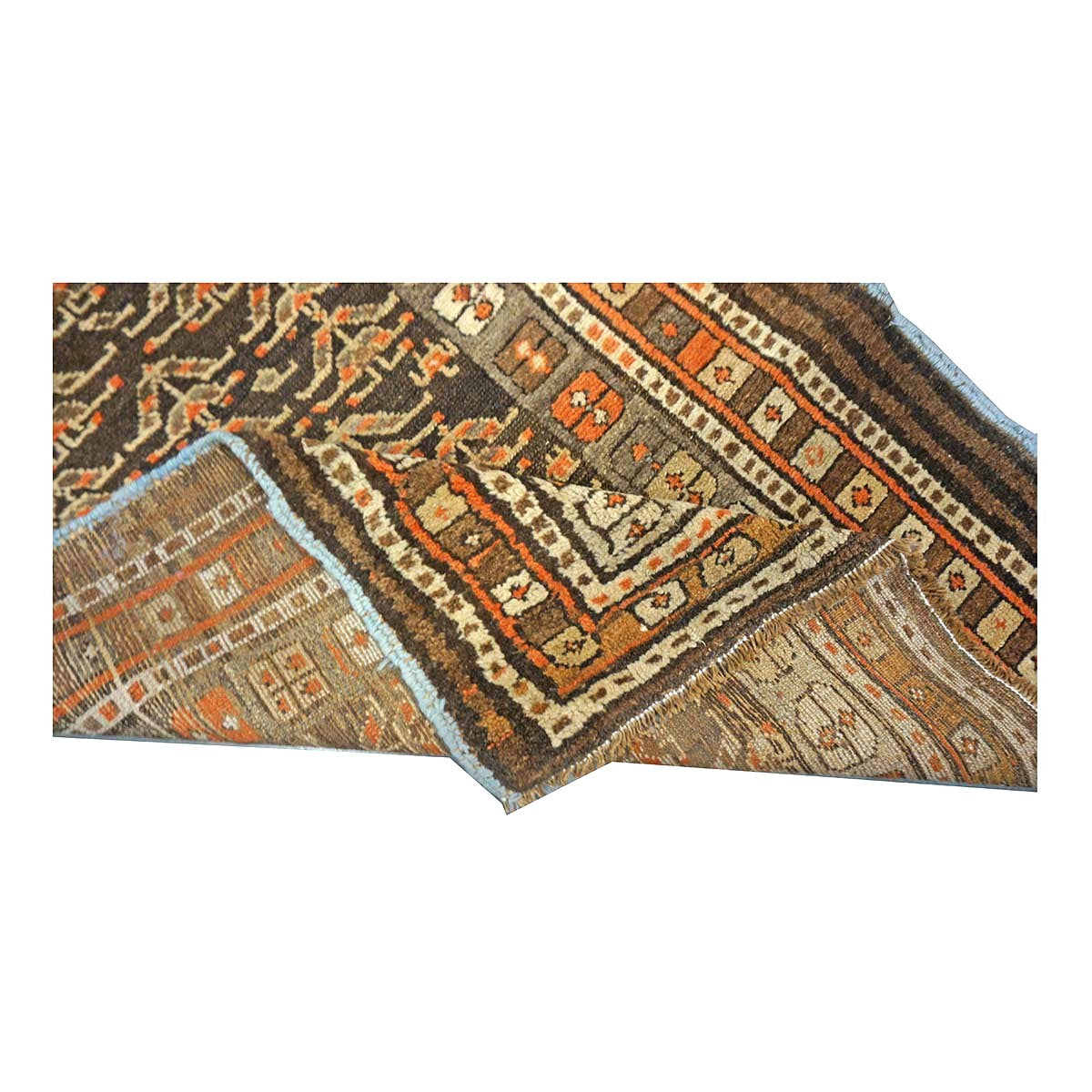 Antique Persian Hamadan Wool 3x11 Brown & Orange Handmade Runner Rug #9902677