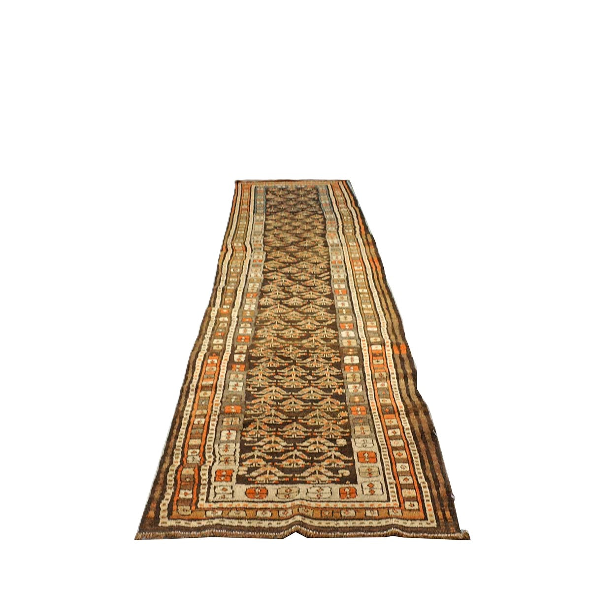 Antique Persian Hamadan Wool 3x11 Brown & Orange Handmade Runner Rug #9902677