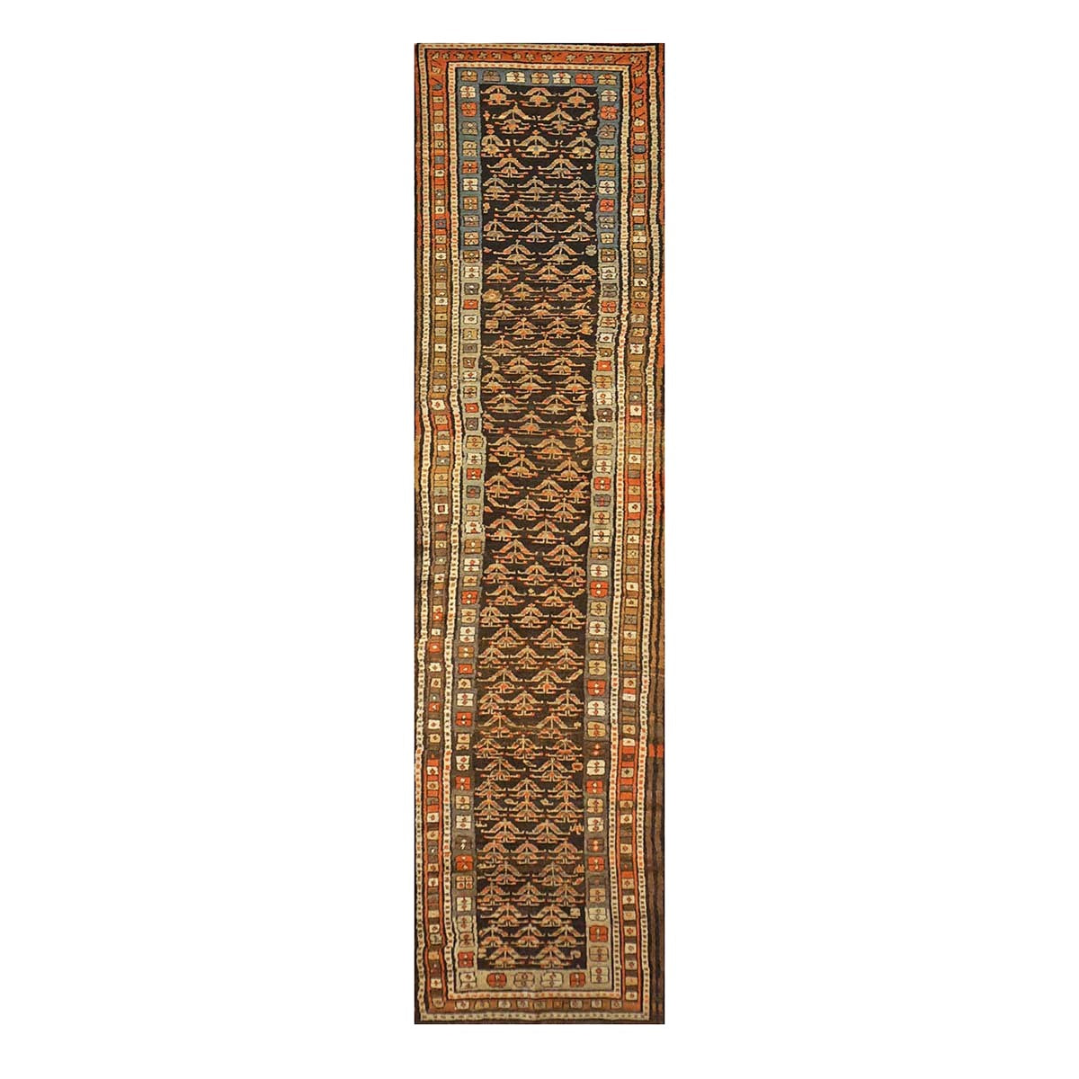 Antique Persian Hamadan Wool 3x11 Brown & Orange Handmade Runner Rug #9902677