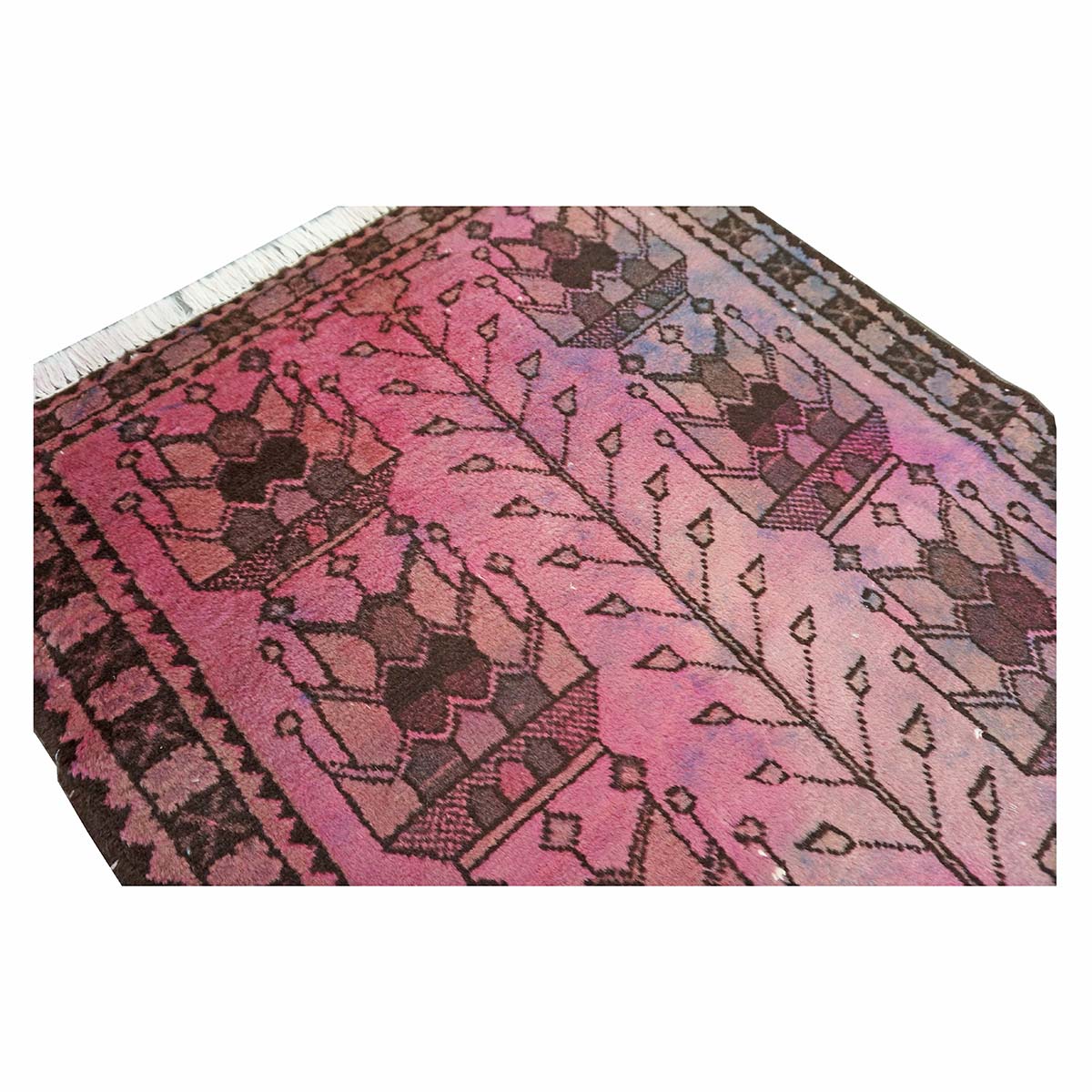Vintage Persian Distressed Overdye Wool 3x4 Pink & Brown Handmade Throw Rug # 9902693