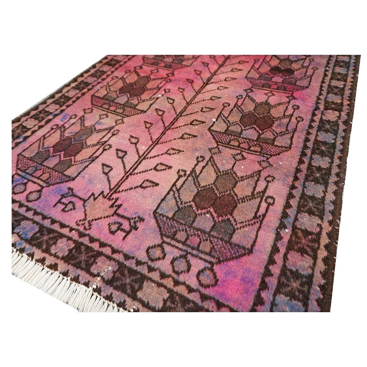 Vintage Persian Distressed Overdye Wool 3x4 Pink & Brown Handmade Throw Rug # 9902693