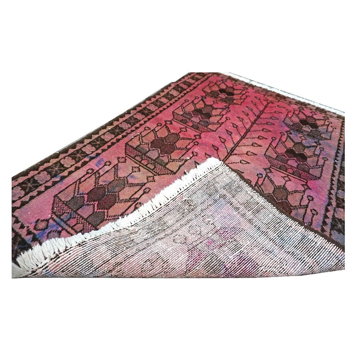 Vintage Persian Distressed Overdye Wool 3x4 Pink & Brown Handmade Throw Rug # 9902693
