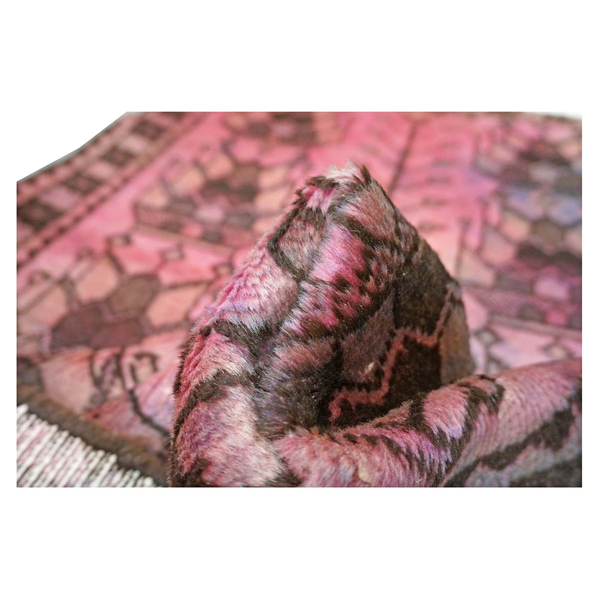 Vintage Persian Distressed Overdye Wool 3x4 Pink & Brown Handmade Throw Rug # 9902693