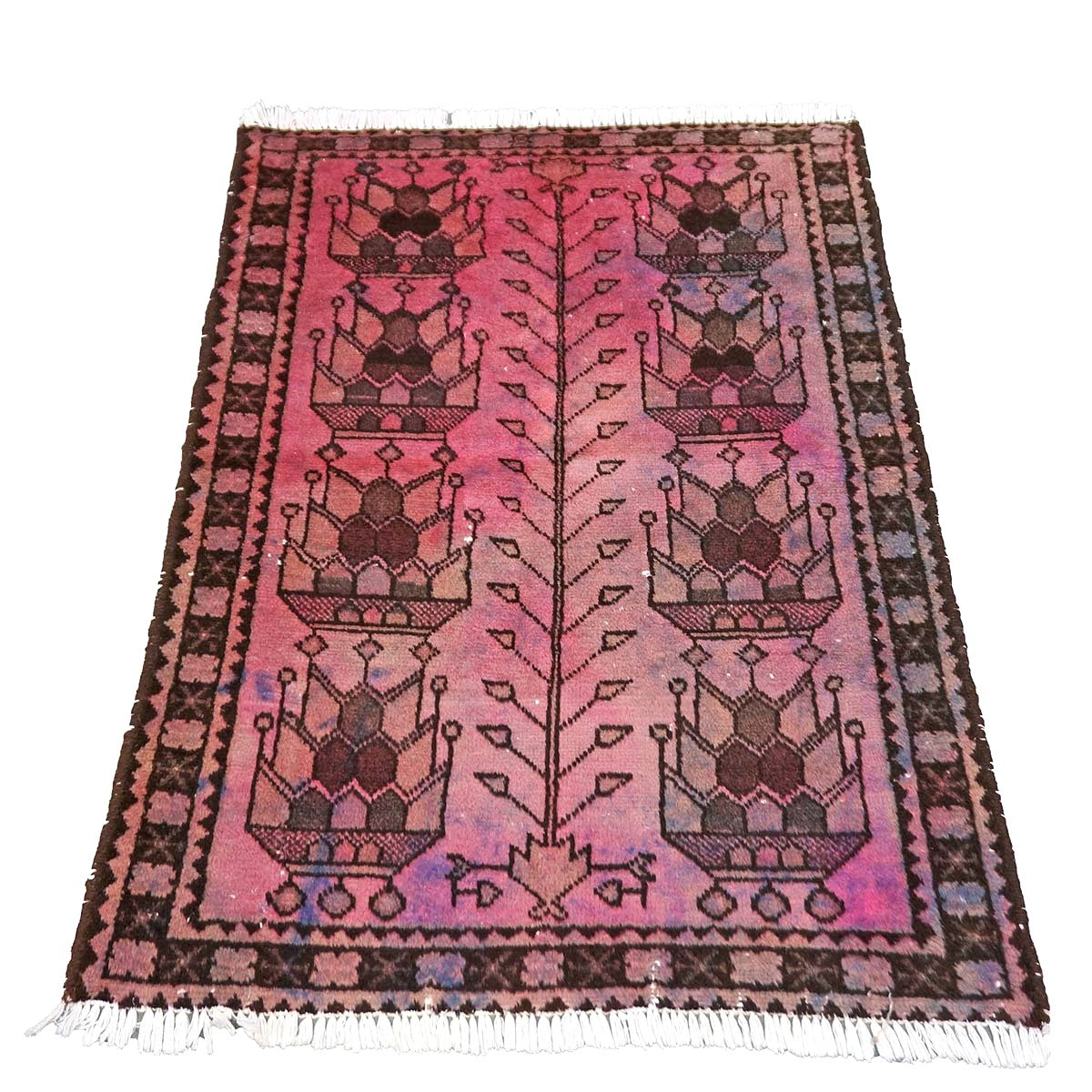 Vintage Persian Distressed Overdye Wool 3x4 Pink & Brown Handmade Throw Rug # 9902693