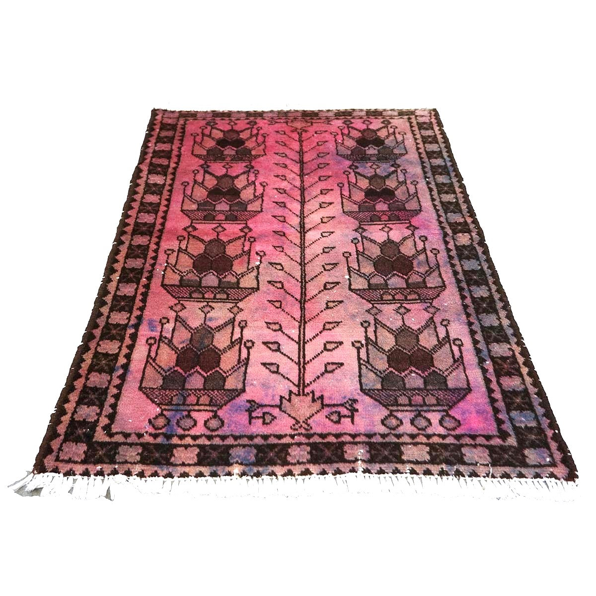 Vintage Persian Distressed Overdye Wool 3x4 Pink & Brown Handmade Throw Rug # 9902693