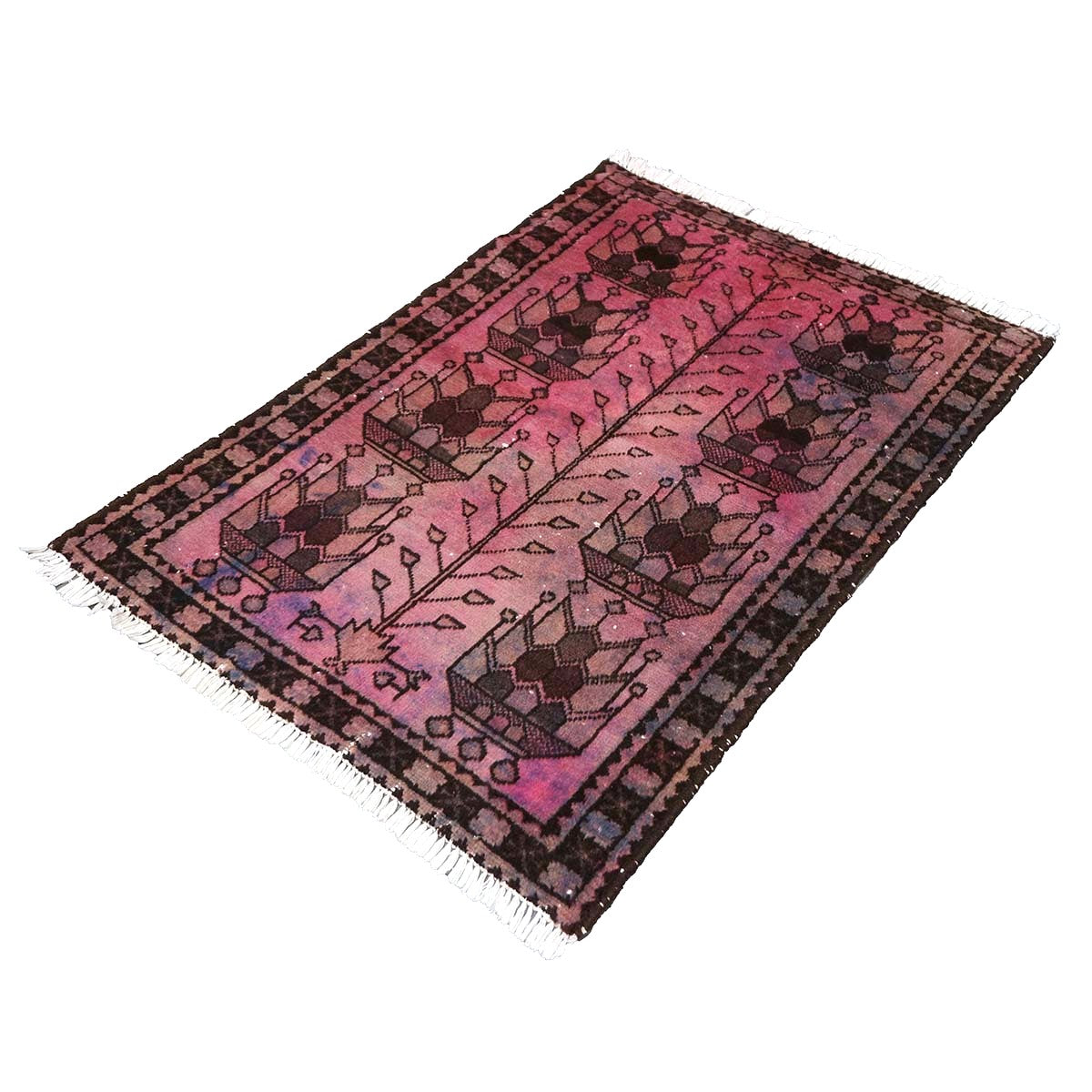 Vintage Persian Distressed Overdye Wool 3x4 Pink & Brown Handmade Throw Rug # 9902693