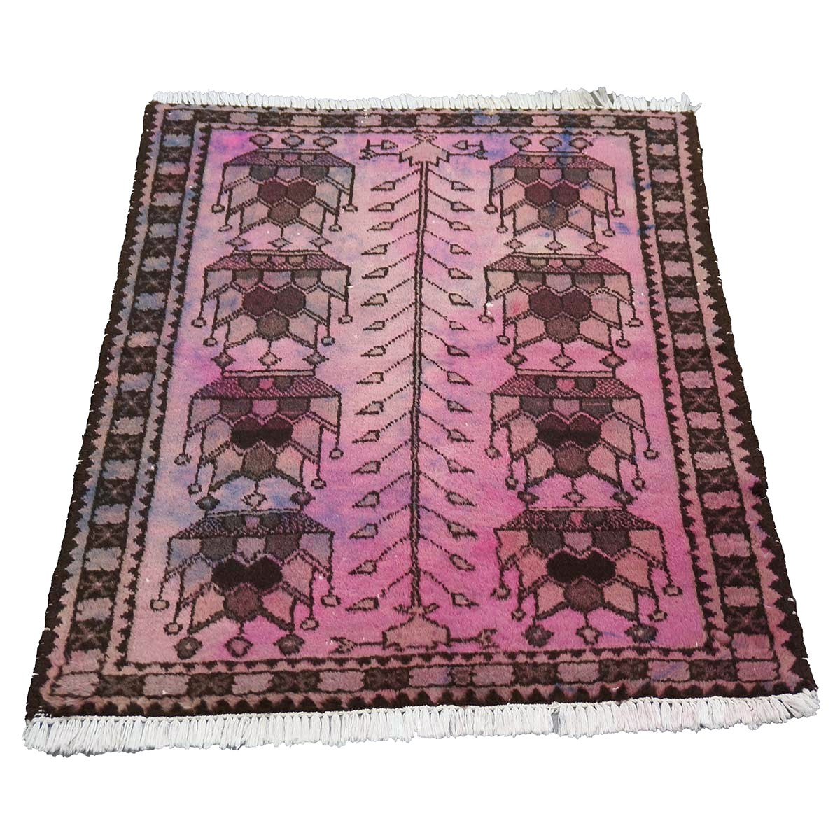 Vintage Persian Distressed Overdye Wool 3x4 Pink & Brown Handmade Throw Rug # 9902693