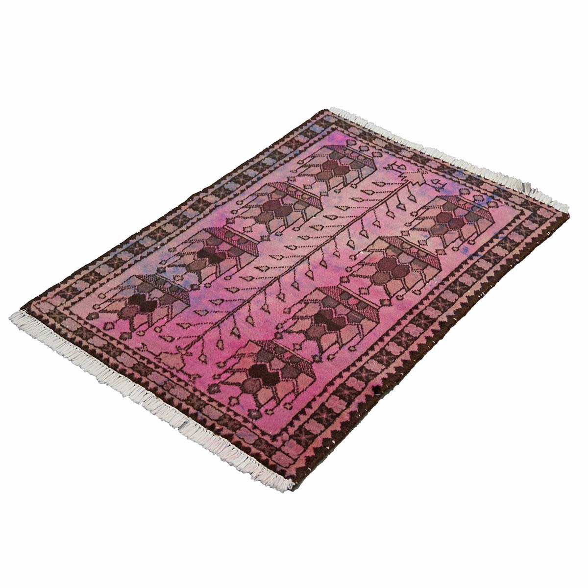 Vintage Persian Distressed Overdye Wool 3x4 Pink & Brown Handmade Throw Rug # 9902693