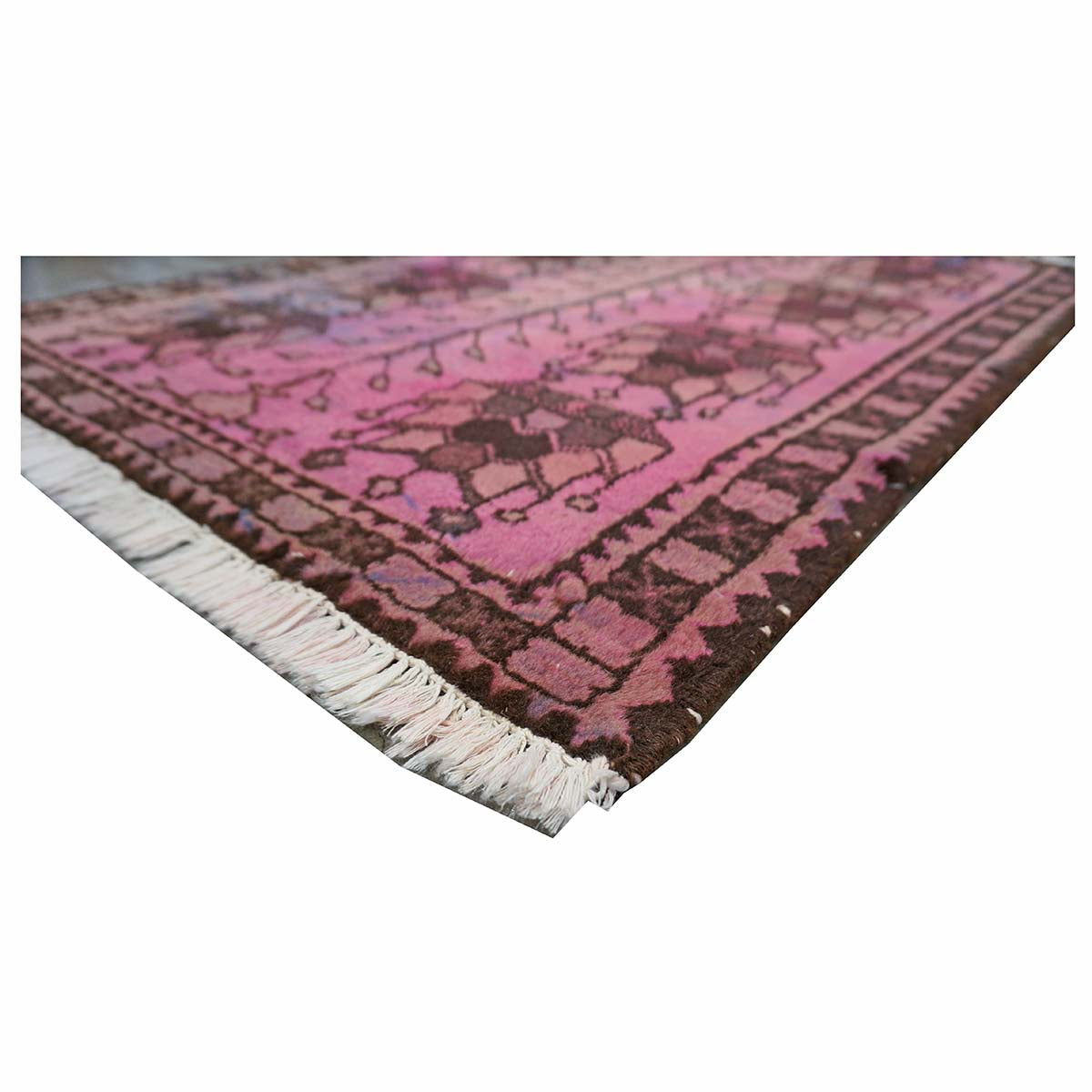 Vintage Persian Distressed Overdye Wool 3x4 Pink & Brown Handmade Throw Rug # 9902693