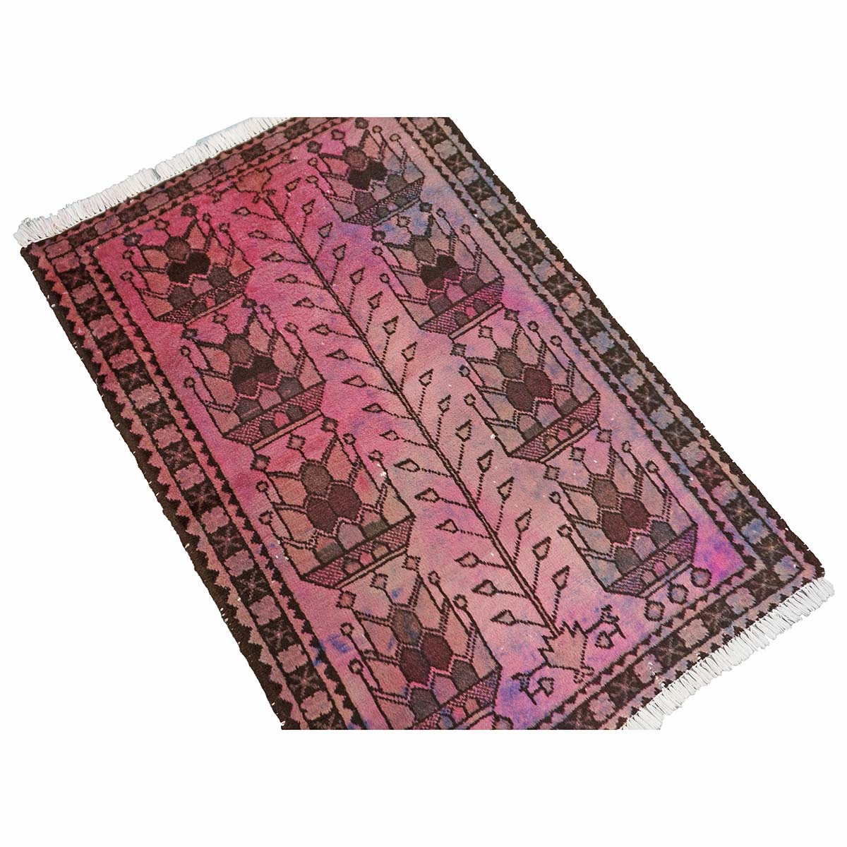Vintage Persian Distressed Overdye Wool 3x4 Pink & Brown Handmade Throw Rug # 9902693