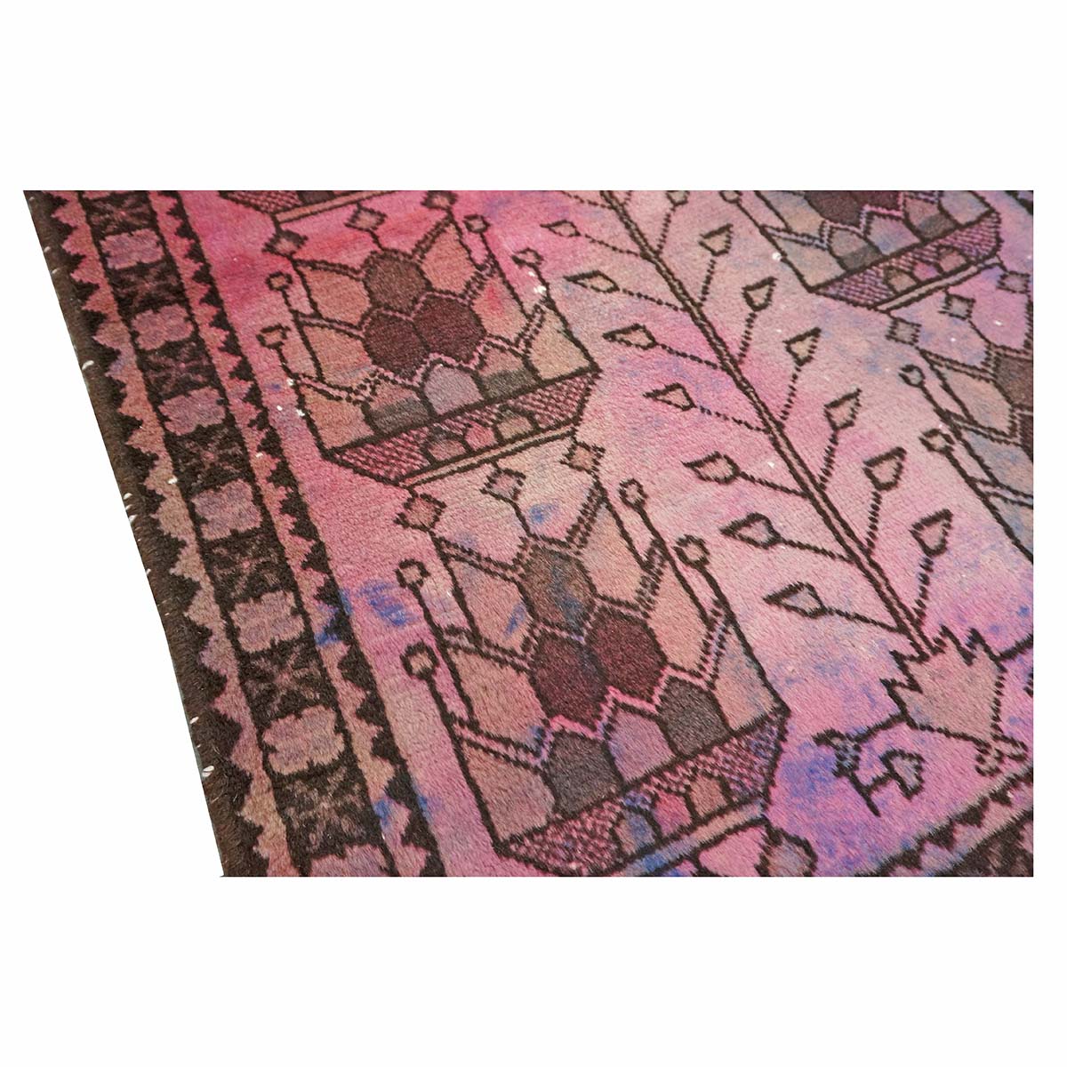 Vintage Persian Distressed Overdye Wool 3x4 Pink & Brown Handmade Throw Rug # 9902693