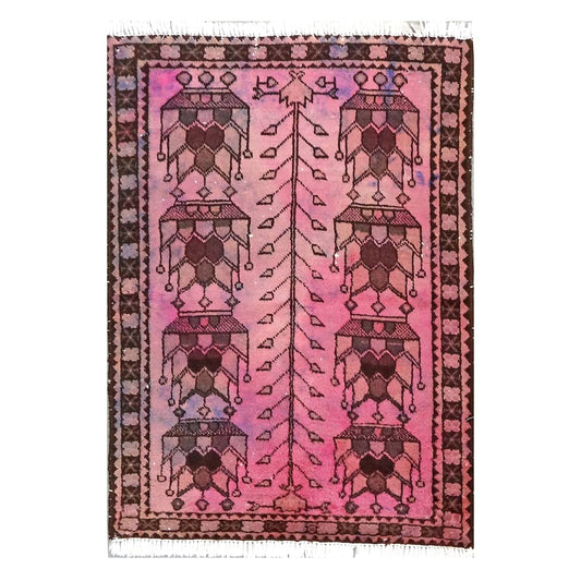 Vintage Persian Distressed Overdye Wool 3x4 Pink & Brown Handmade Throw Rug # 9902693