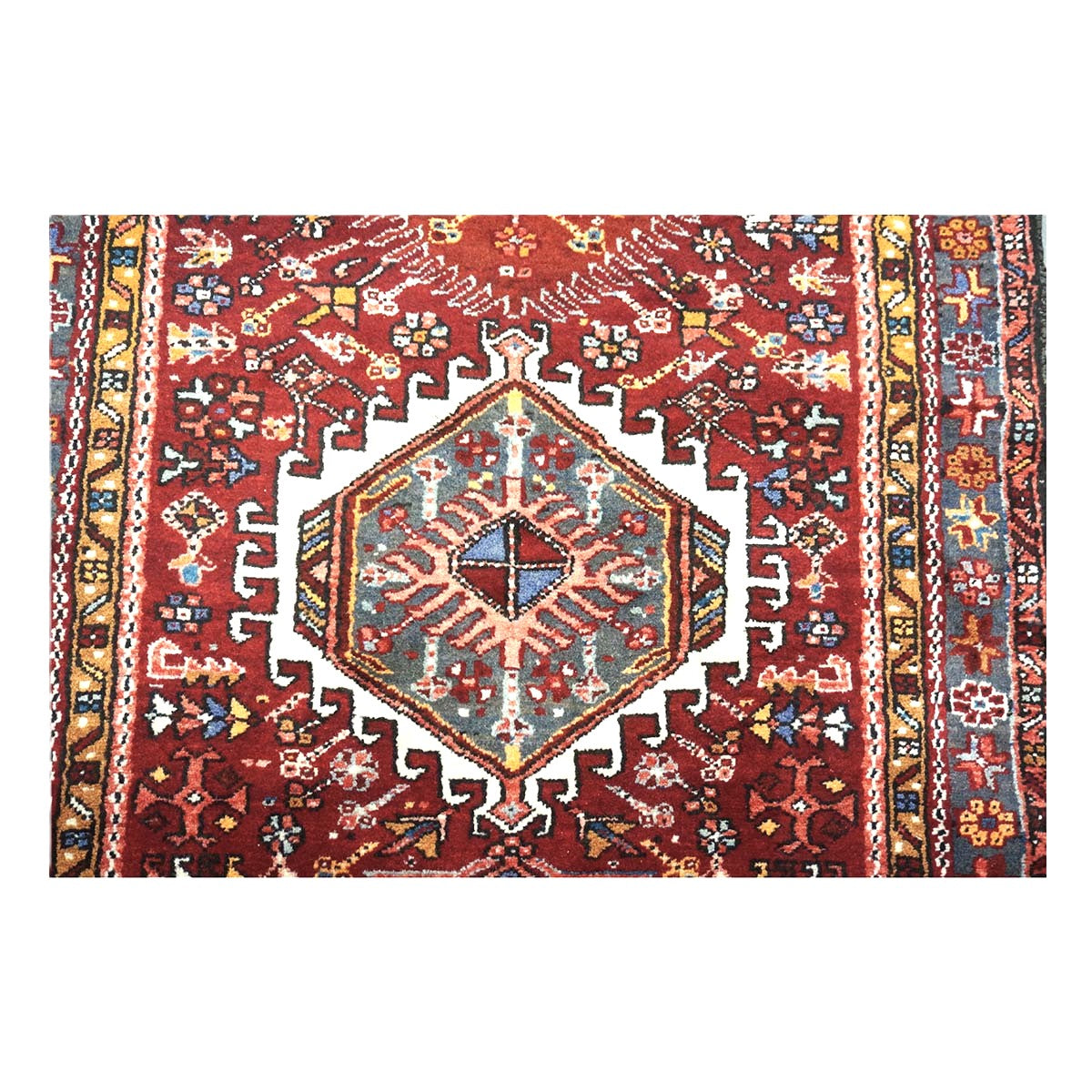 Persian Karajeh Wool 4x15 Red, Ivory & Yellow Handmade Gallery Rug #9902697