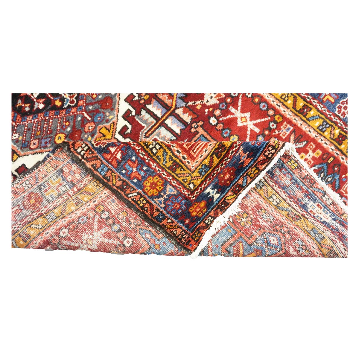 Persian Karajeh Wool 4x15 Red, Ivory & Yellow Handmade Gallery Rug #9902697