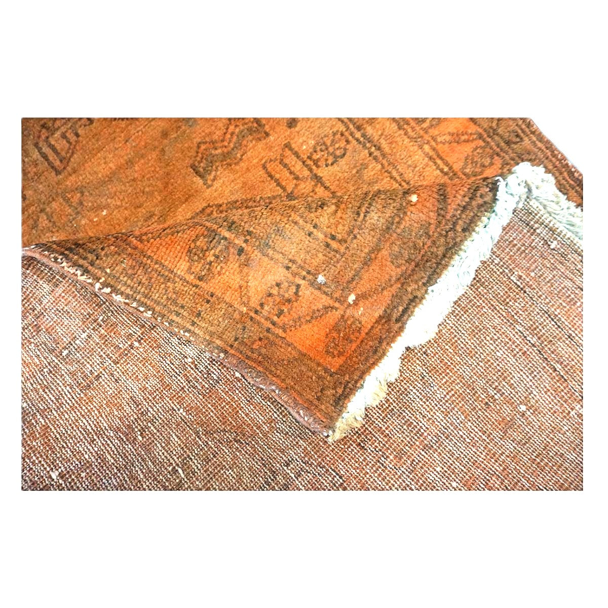 Vintage Persian Distressed Overdye Wool 3x10 Orange Handmade Runner Rug # 9902699